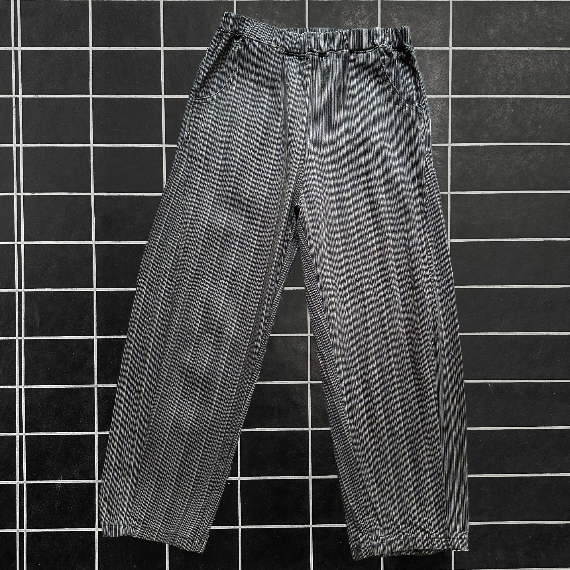 CUB Brett Barrel Pant, black & cream striped denim