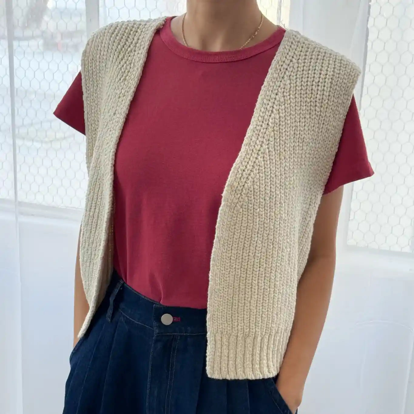 Le Bon Shoppe Womens Granny Cotton Sweater Vest, naturel