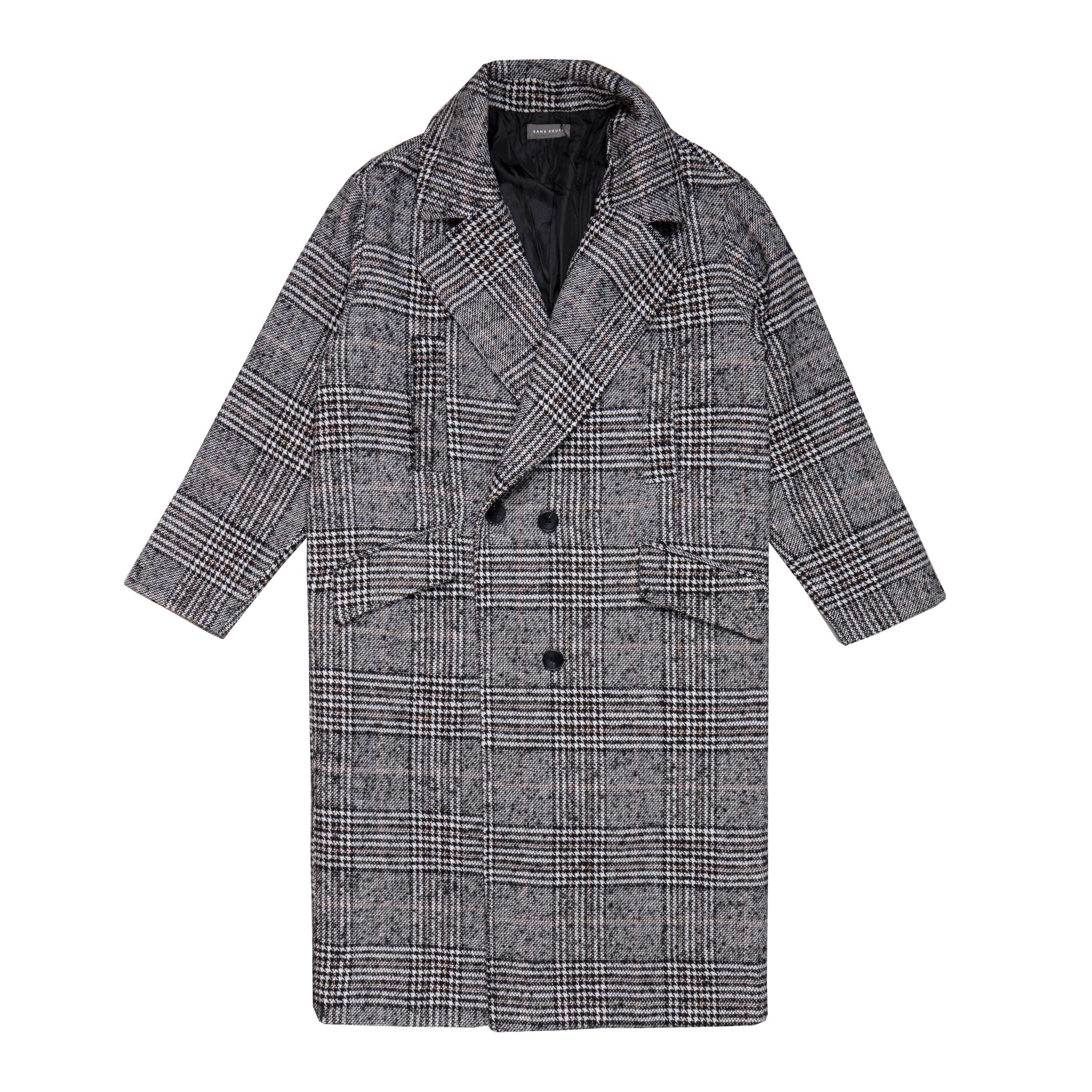 Womens Oversized Plaid Coat, black