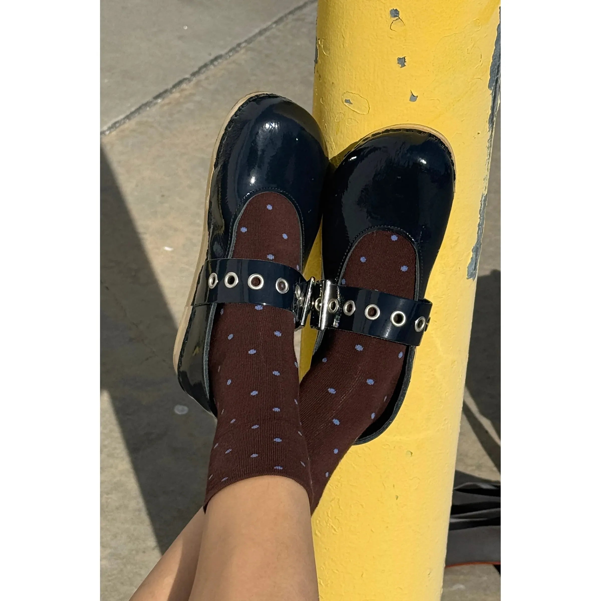 Le Bon Shoppe Polka Dot Sneaker Socks, cacao/blue — available at Norwood
