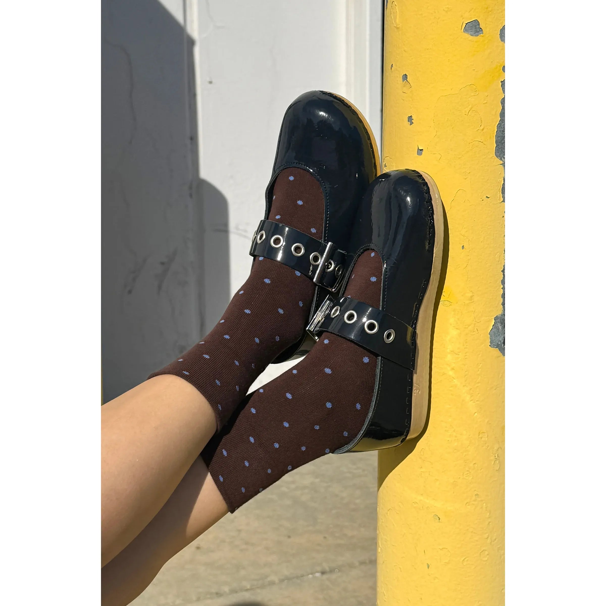 Le Bon Shoppe Polka Dot Sneaker Socks, cacao/blue — available at Norwood