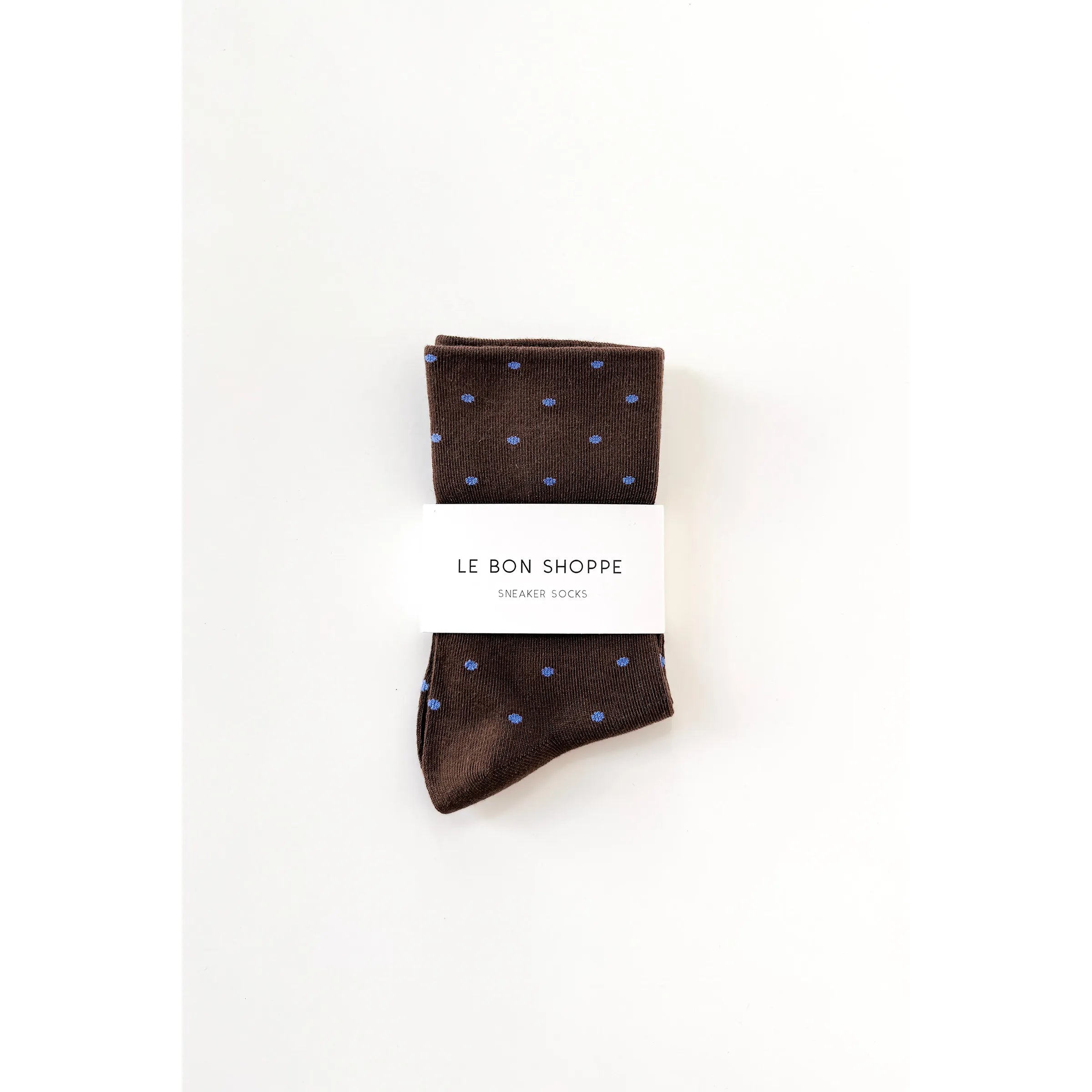 Le Bon Shoppe Polka Dot Sneaker Socks, cacao/blue — available at Norwood