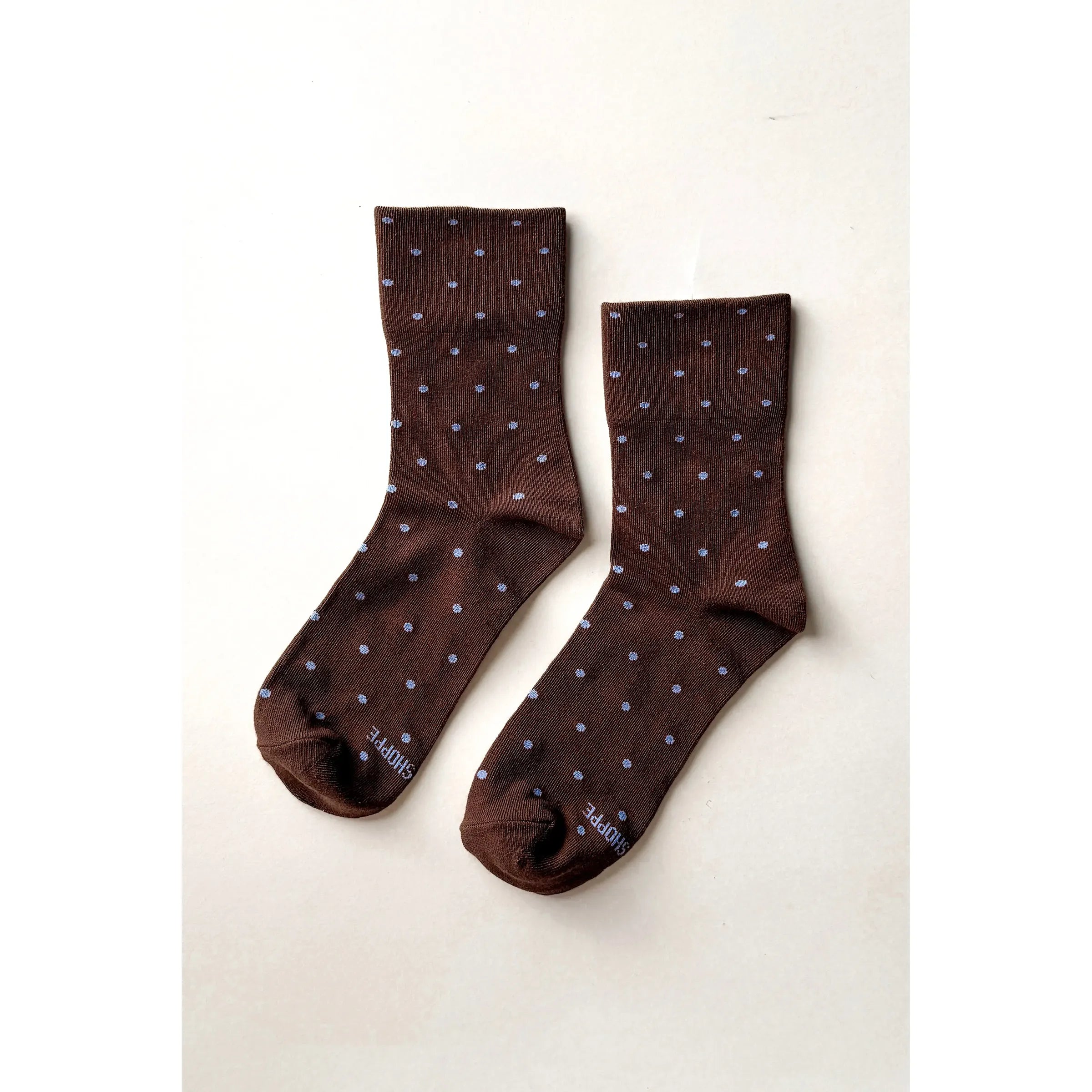 Le Bon Shoppe Polka Dot Sneaker Socks, cacao/blue — available at Norwood