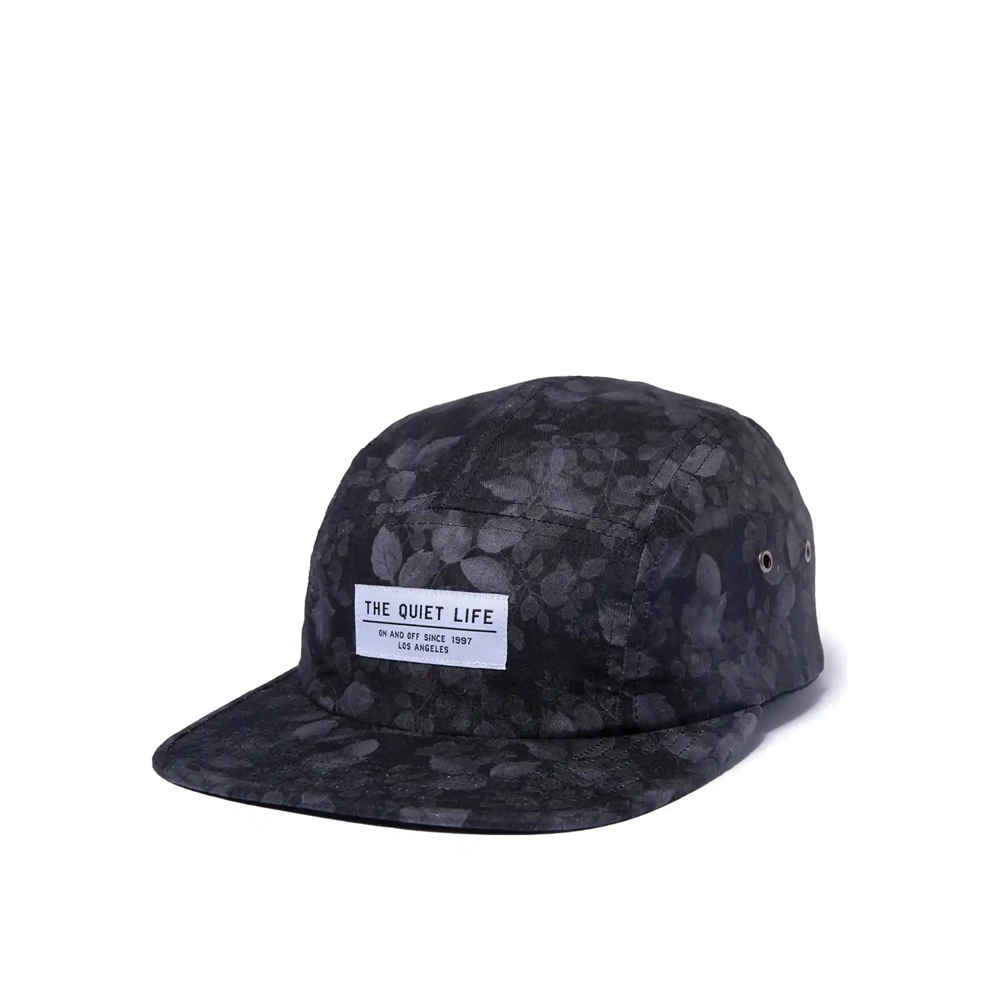 The Quiet Life Watercolor Floral 5 Panel Camper Hat - Made In Usa, black