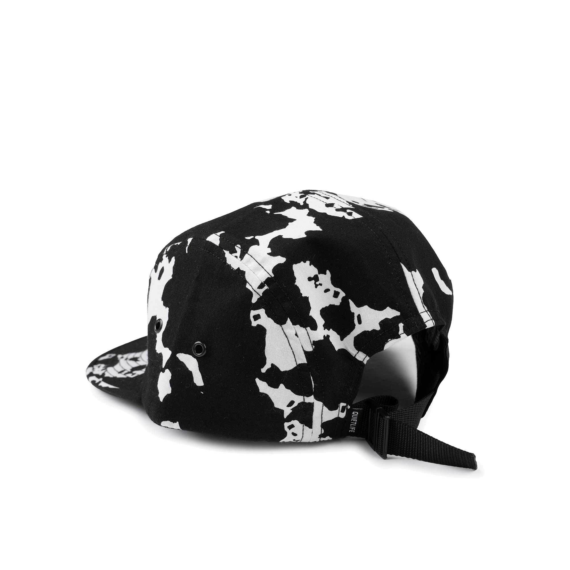 The Quiet Life Cow 5 Panel Camper Hat - Made In Usa, Black/White — available at Norwood