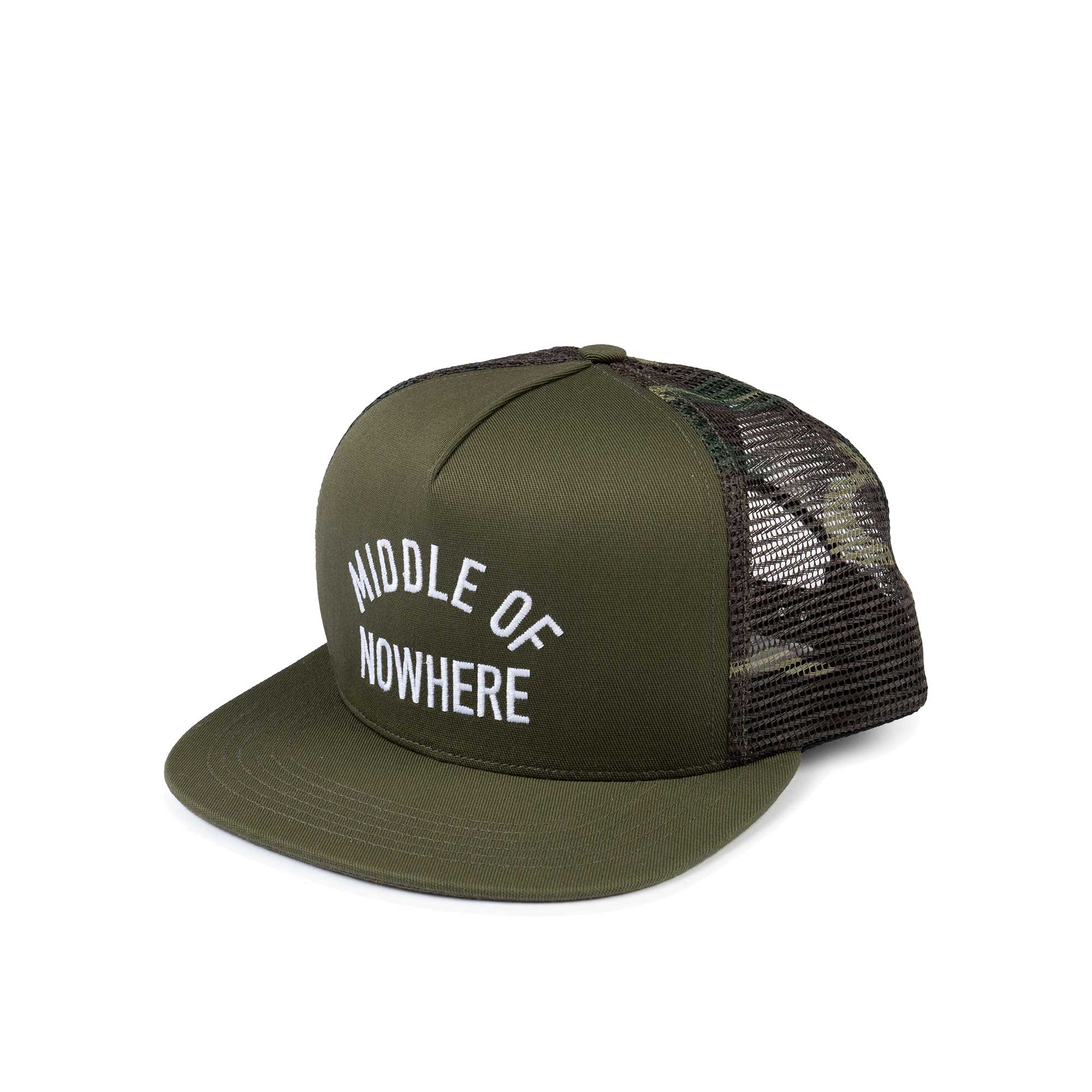 The Quiet Life Middle Of Nowhere Trucker, Olive/Camo — available at Norwood