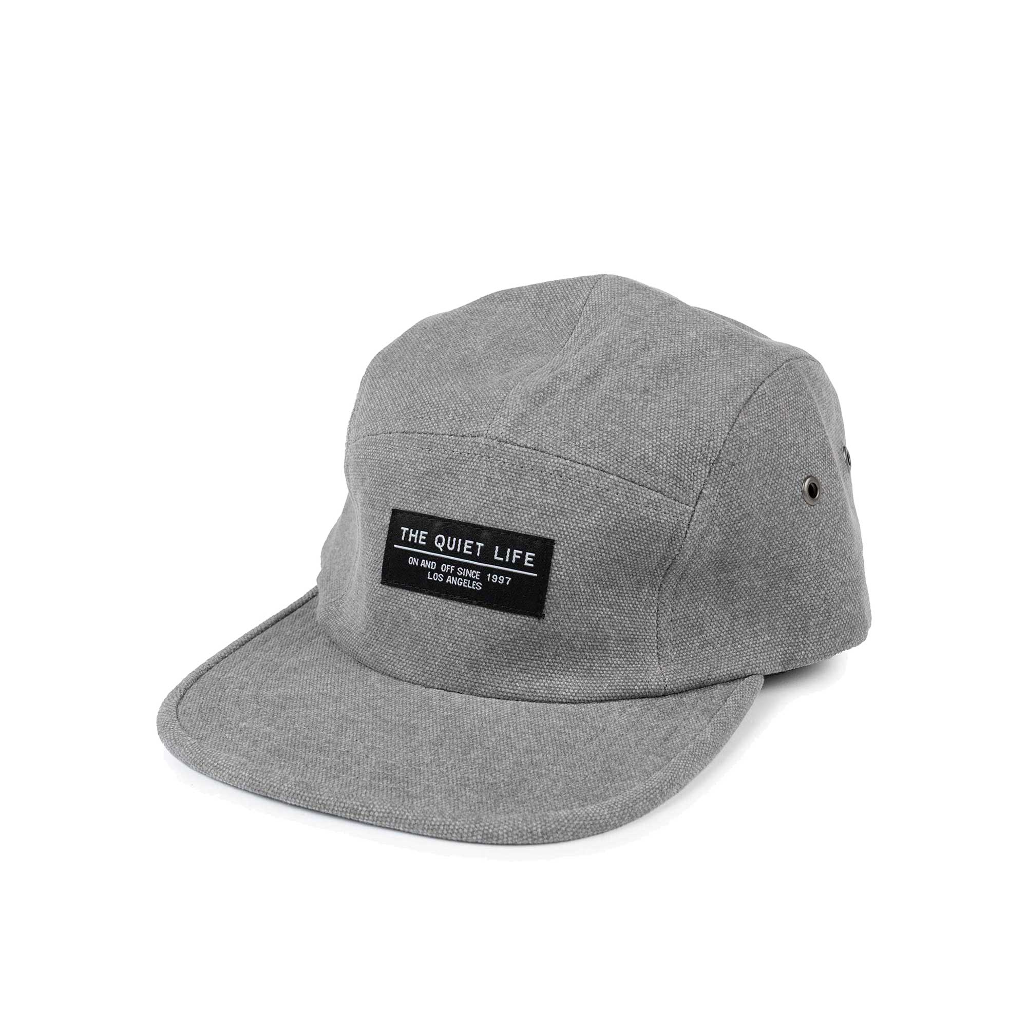 The Quiet Life Overdyed 5 Panel Camper Hat, Charcoal — available at Norwood