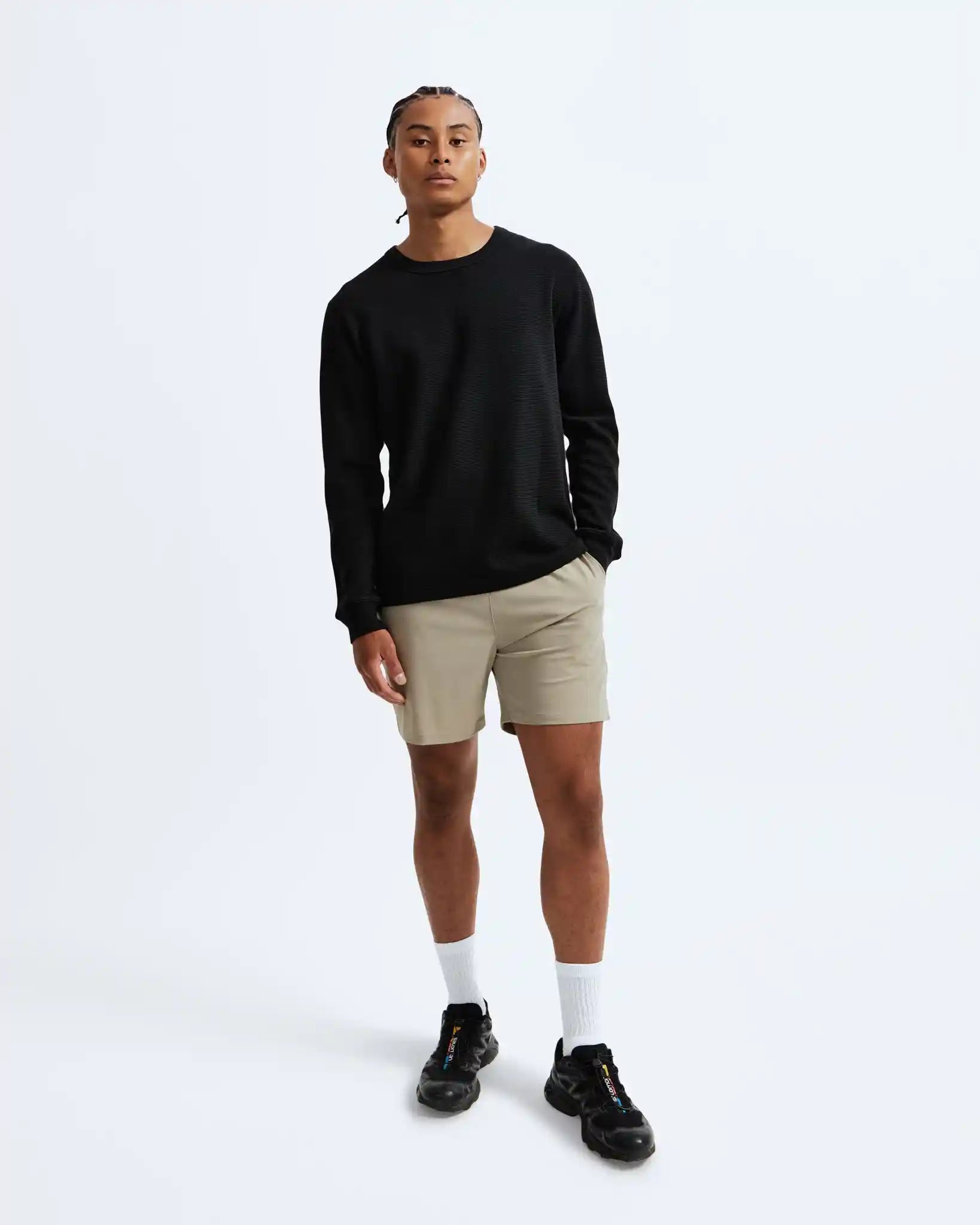 Reigning Champ Flatback Waffle Long Sleeve, black — available at Norwood