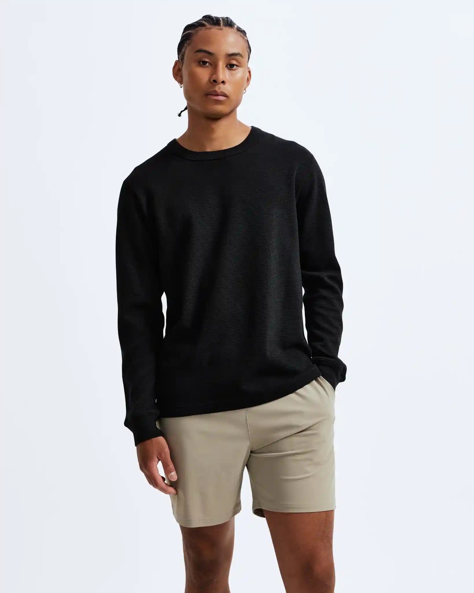Reigning Champ Flatback Waffle Long Sleeve, black — available at Norwood