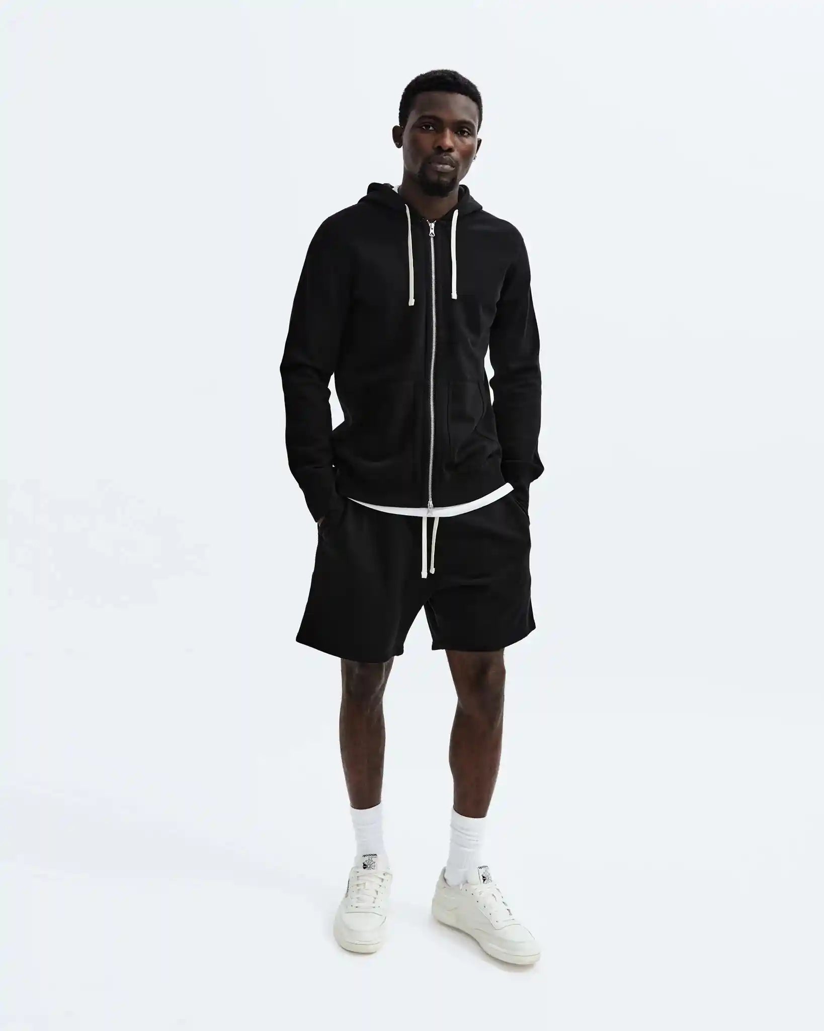 Reigning Champ Midweight Terry Slim Zip Hoodie, black — available at Norwood