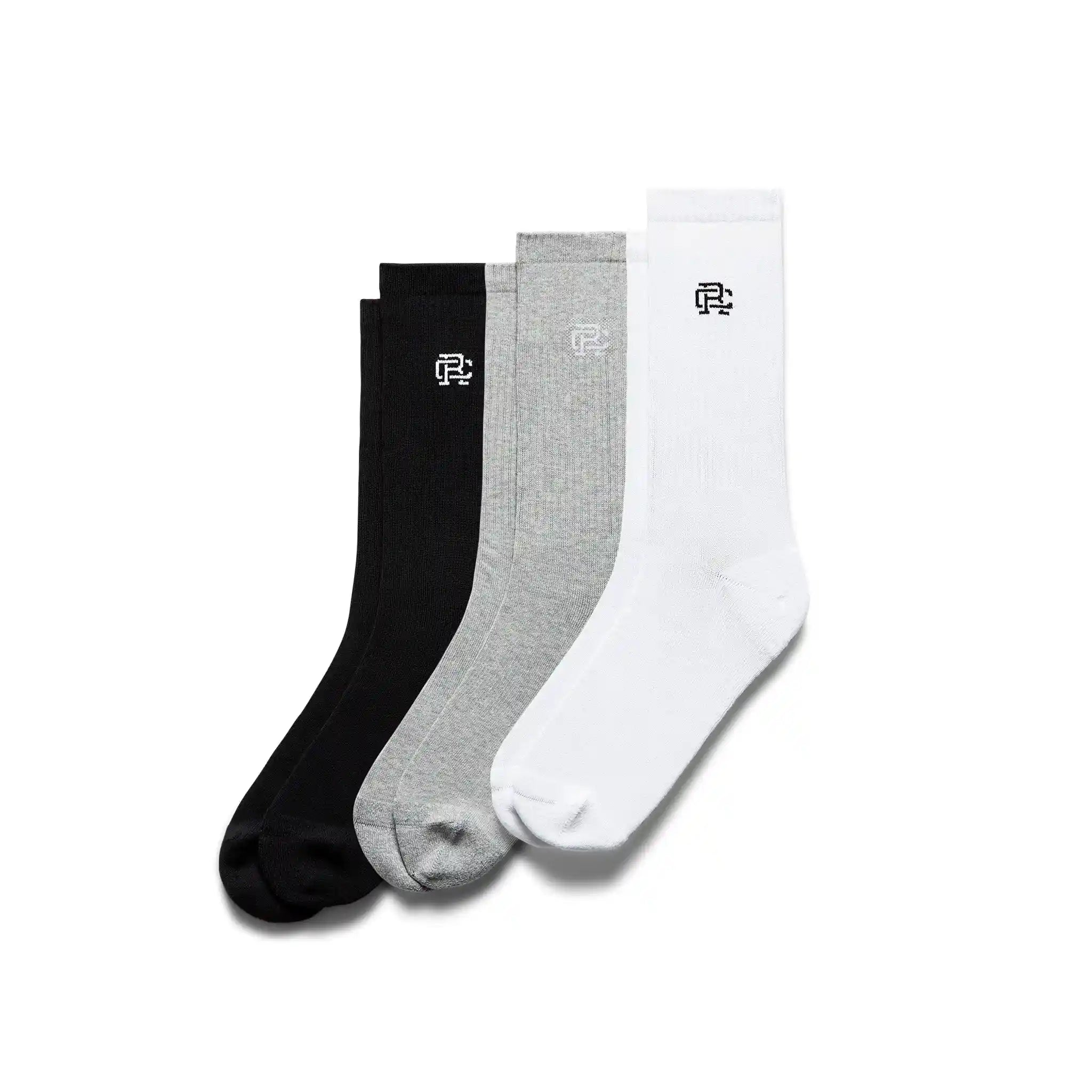 Reigning Champ Crew Sock 3 Pack, black/heather grey/white