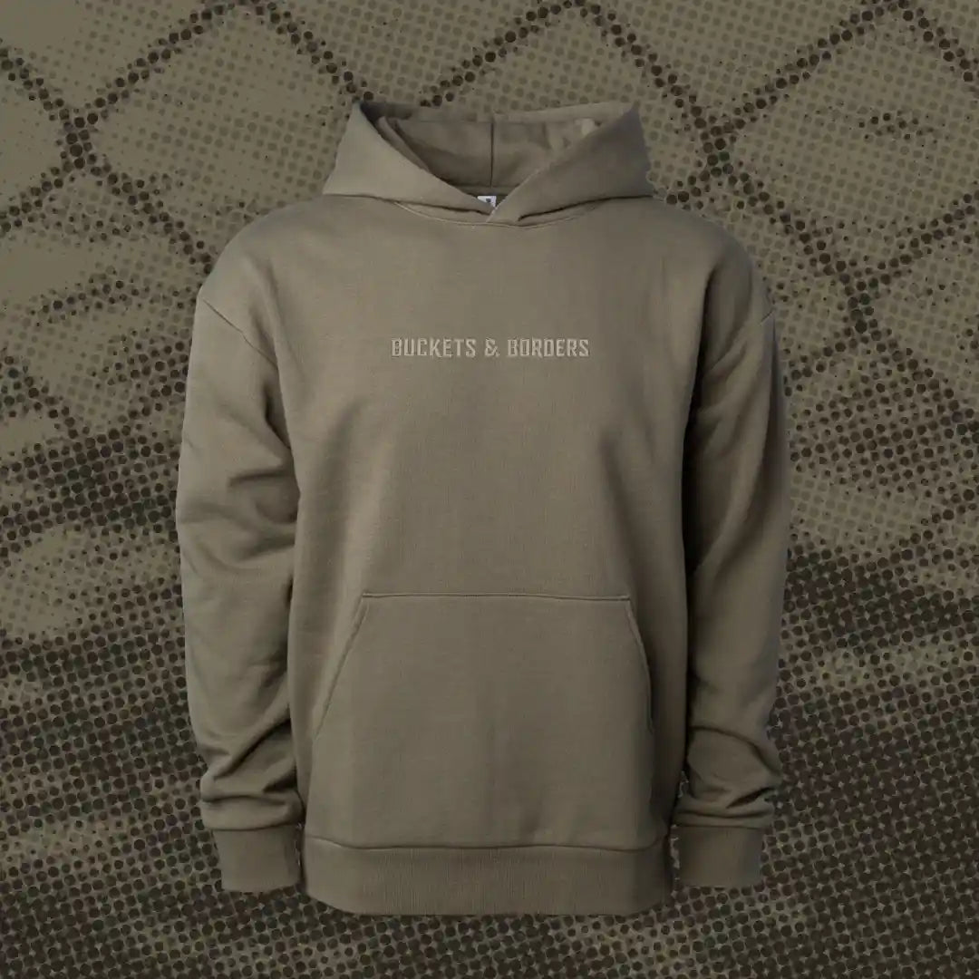 Buckets & Borders Wordmark Heavyweight Hoodie, olive