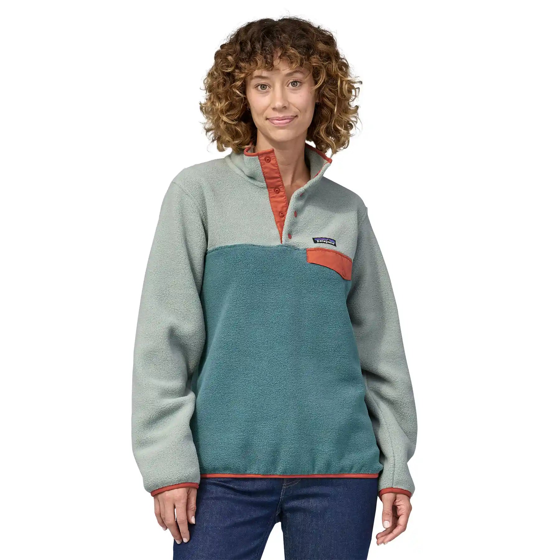 Patagonia Womens Lightweight Synchilla Snap-T Pullover, nouveau green w/sleet green — available at Norwood