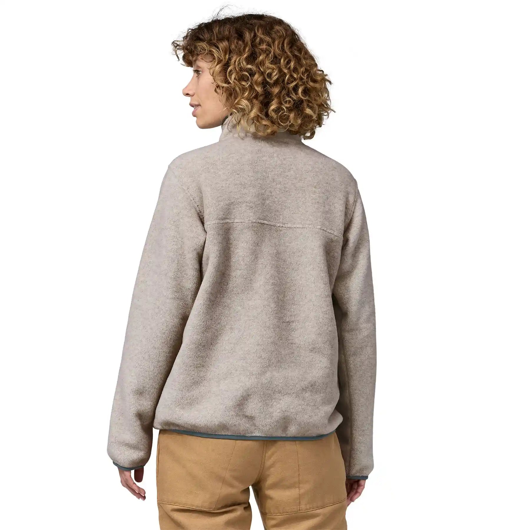 Patagonia Womens Lightweight Synchilla Snap-T Pullover, oatmeal heather w/nouveau green — available at Norwood