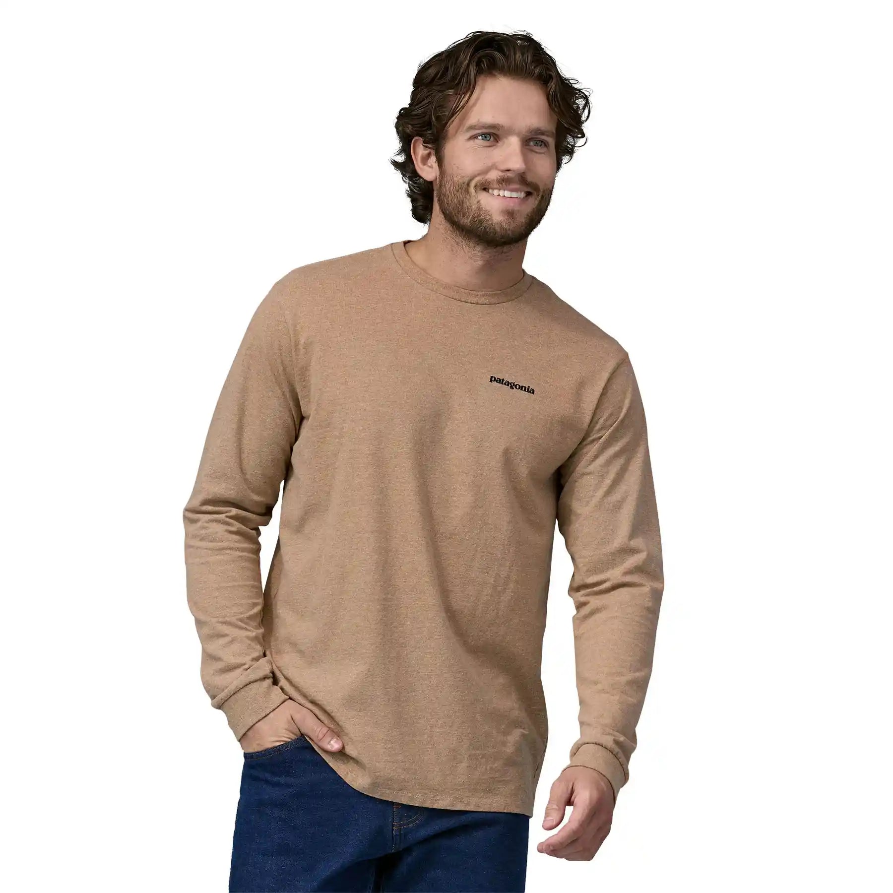 Patagonia Men's Longsleeve P-6 Logo Responsibili-Tee, grayling brown — available at Norwood