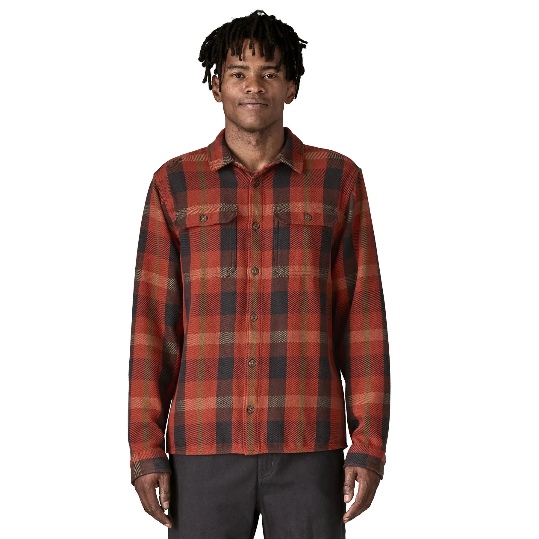 Patagonia Mens Fjord Loft Shirt, hunter: amanita red — available at Norwood