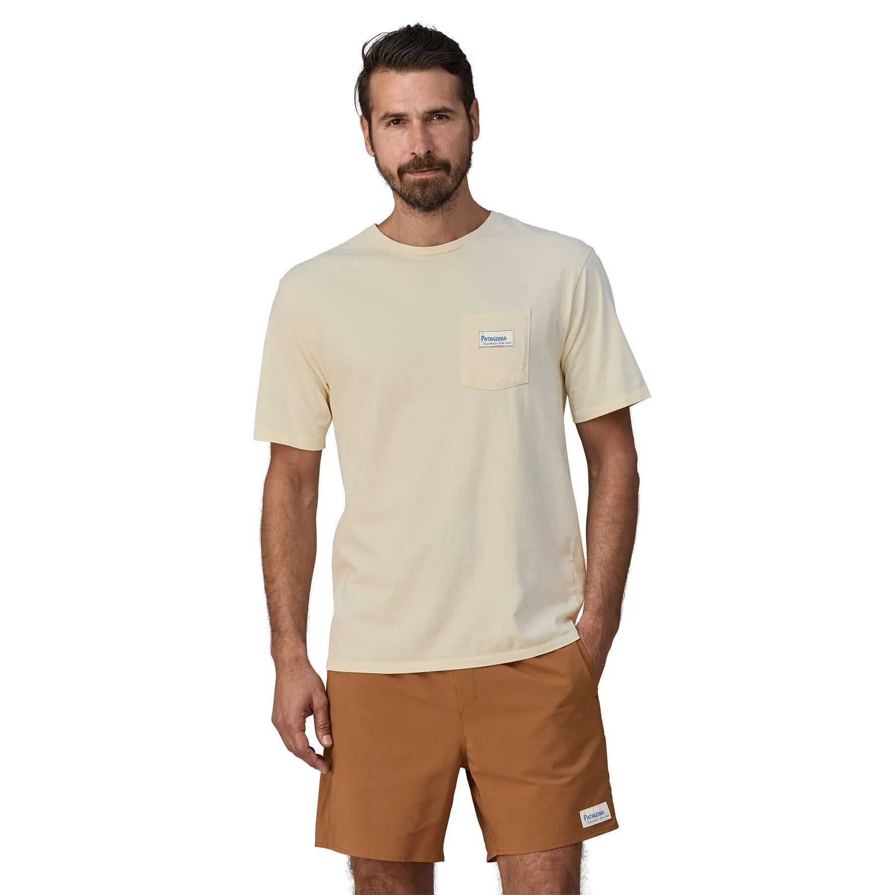 Patagonia Men's Water People Organic Pocket T-Shirt, water people banner: undyed natural — available at Norwood