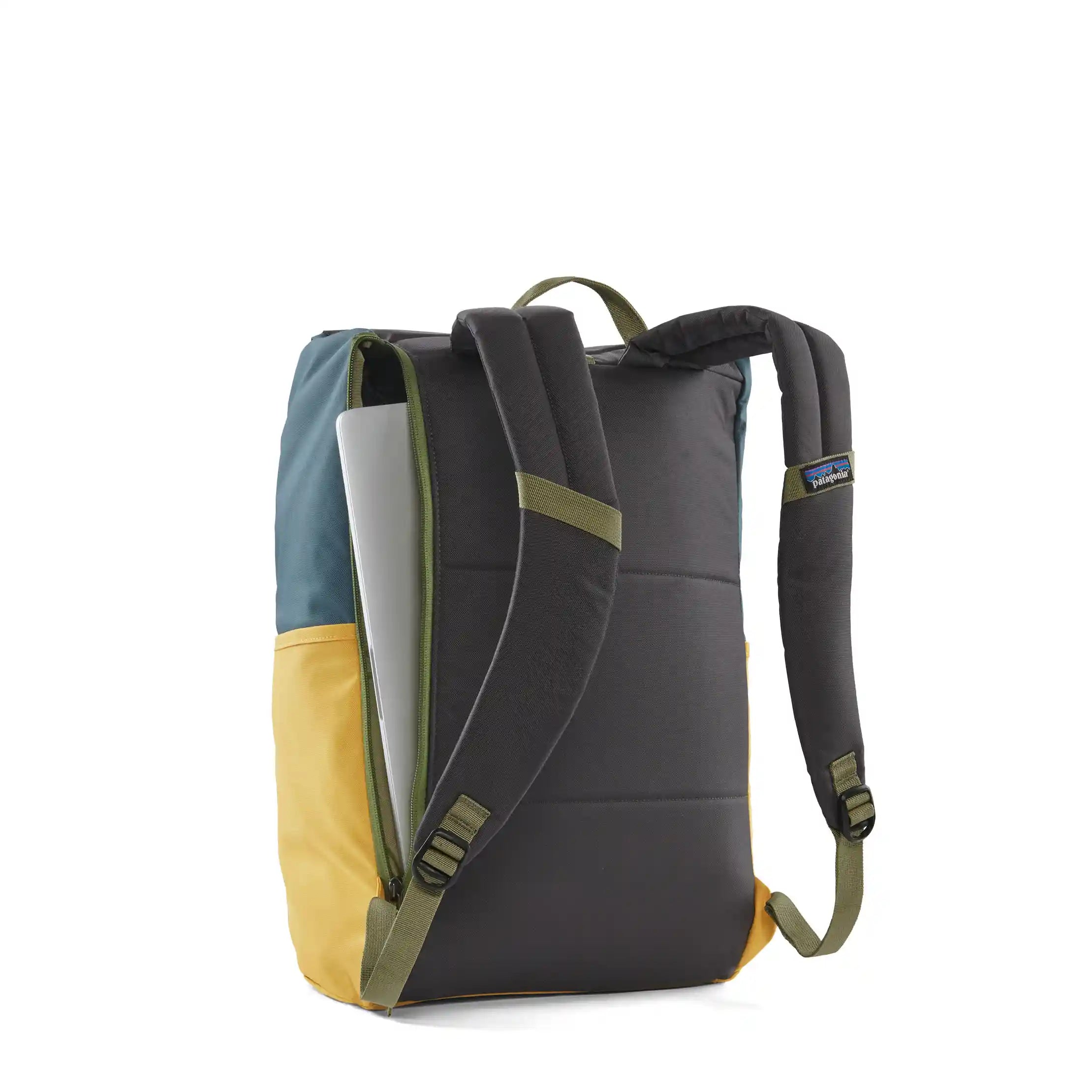 Patagonia Fieldsmith Roll Top Pack, patchwork: surfboard yellow w/abalone blue — available at Norwood