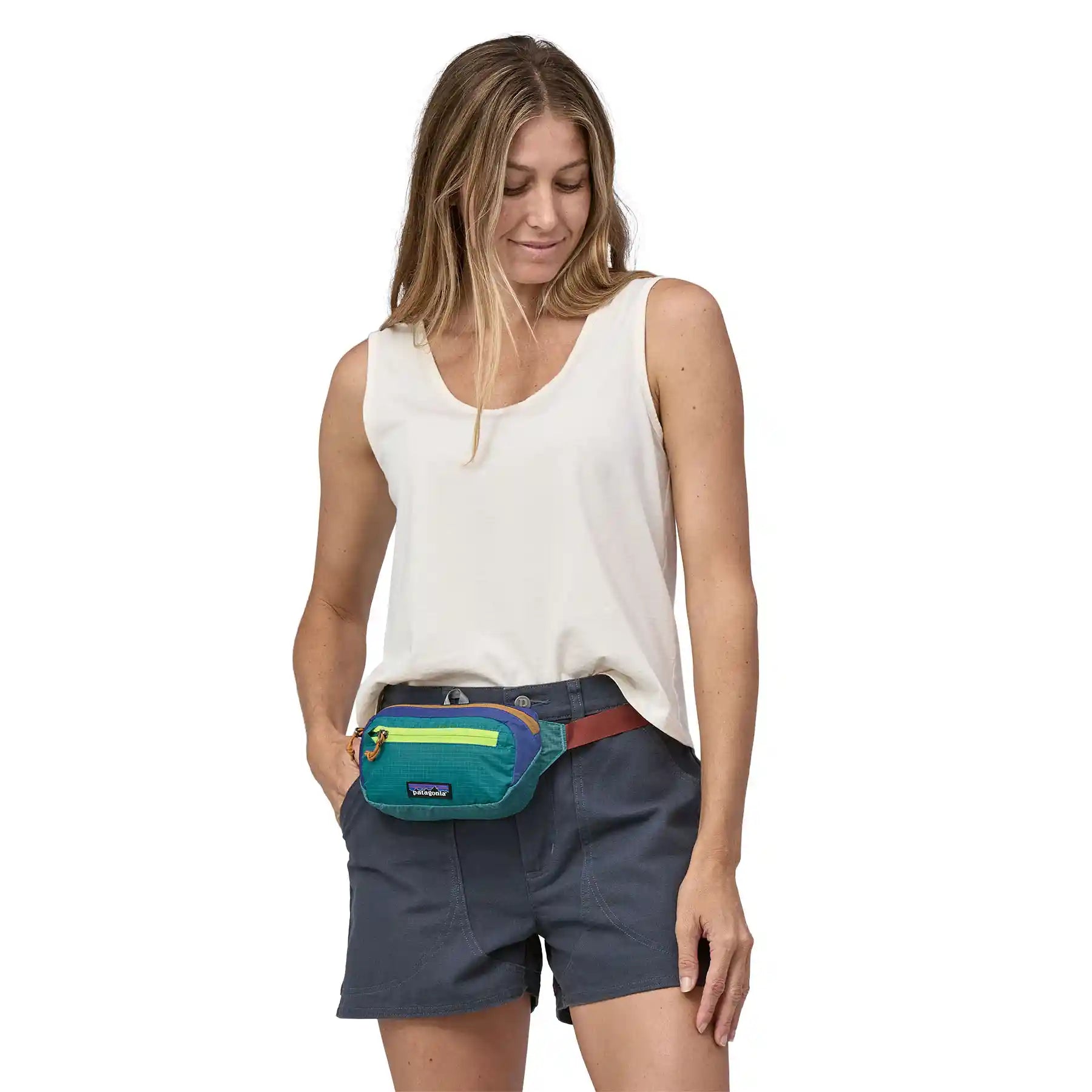 Patagonia Ultralight Black Hole Mini Hip Pack, patchwork: subtidal blue — available at Norwood