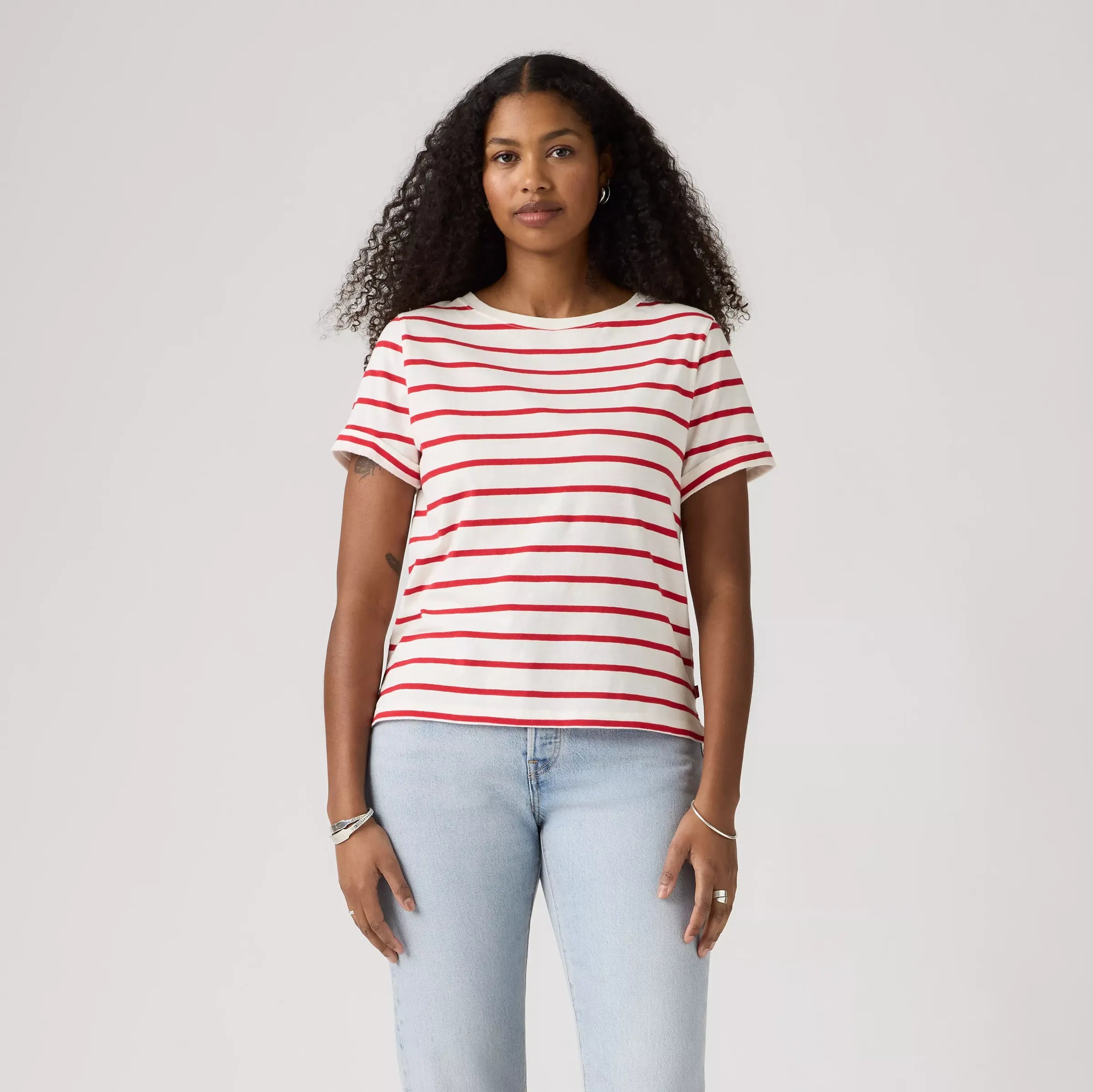 Levi's Womens Julie Slub Tee, saint stripe egret urban red — available at Norwood