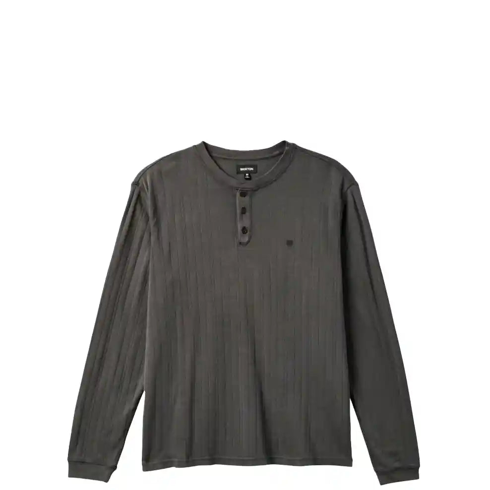 Brixton Wren Ribbed Long Sleeve Henley, washed black