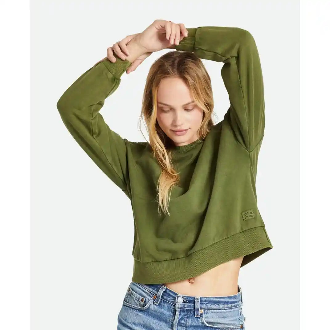 Brixton Womens Cross Loop French Terry Crew, chive — available at Norwood