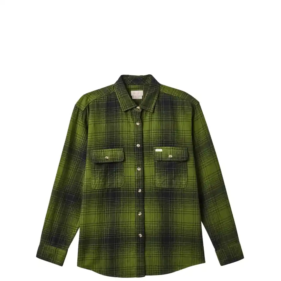 Brixton Womens Bowery Boyfriend Flannel, chive/black