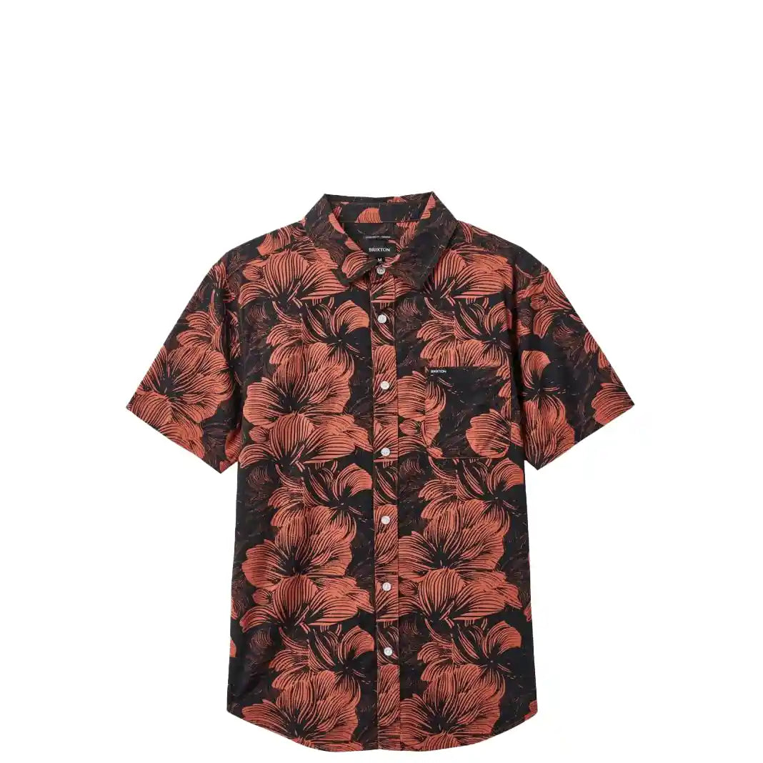 Brixton Charter Print Short Sleeve Woven Shirt, washed black/terracotta floral