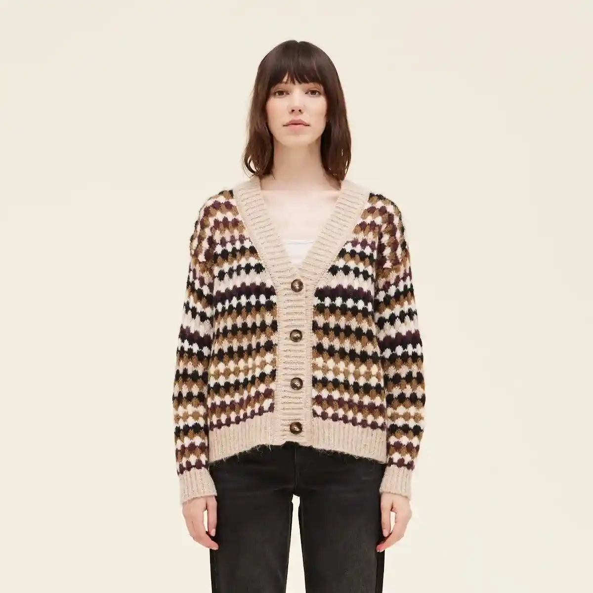 Grade & Gather Womens Multi Color Cardigan, natural
