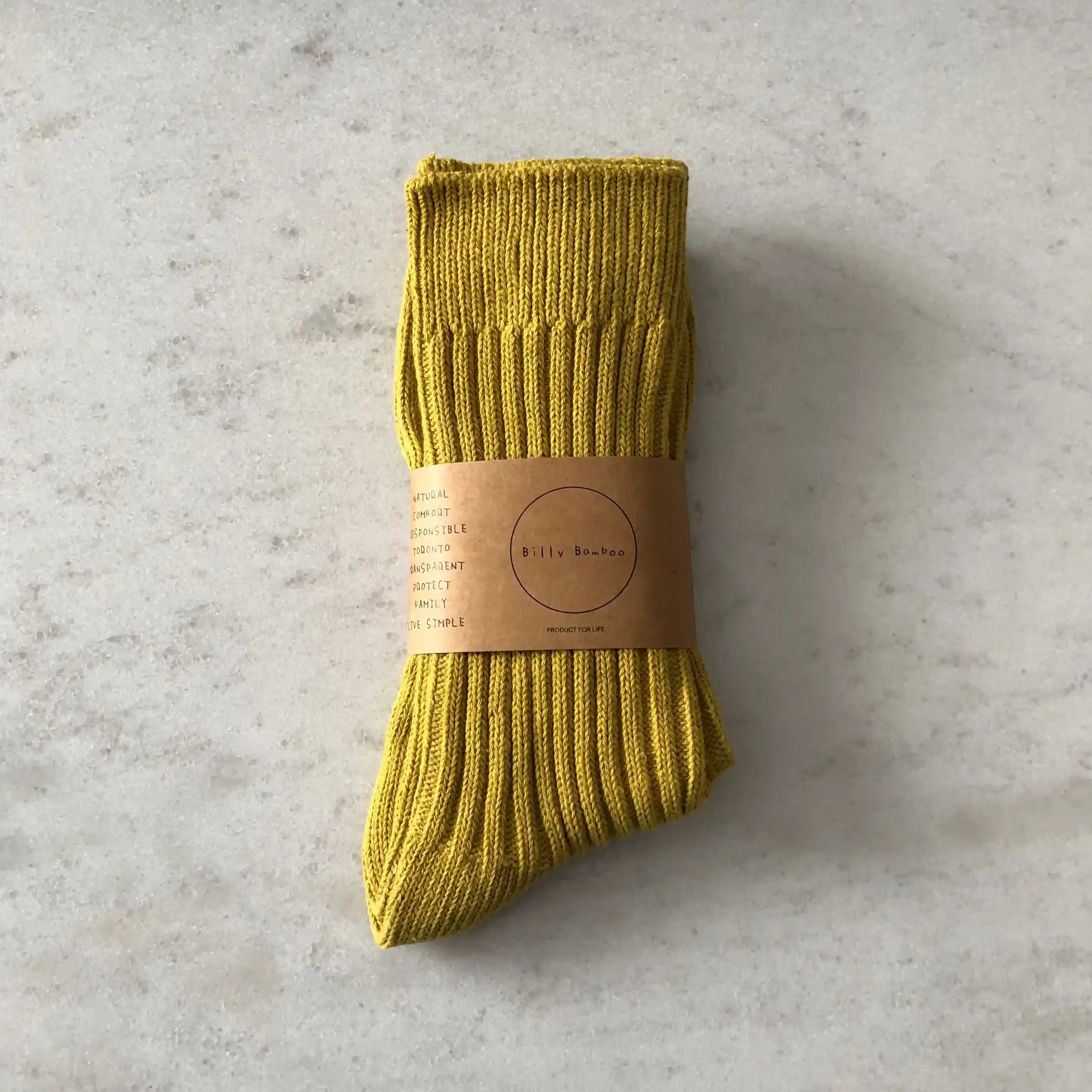 Billy Bamboo Ribbed Cotton High Socks, pastel | mustard