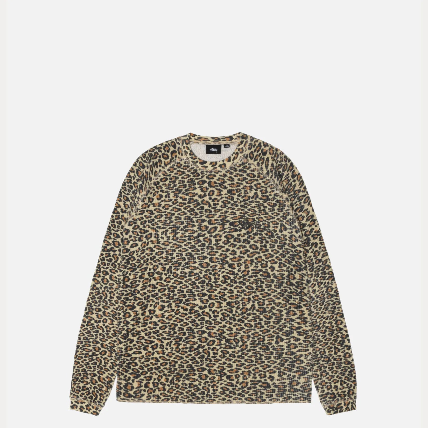 Stussy Raglan Thermal Basic Stock, leopard — available at Norwood