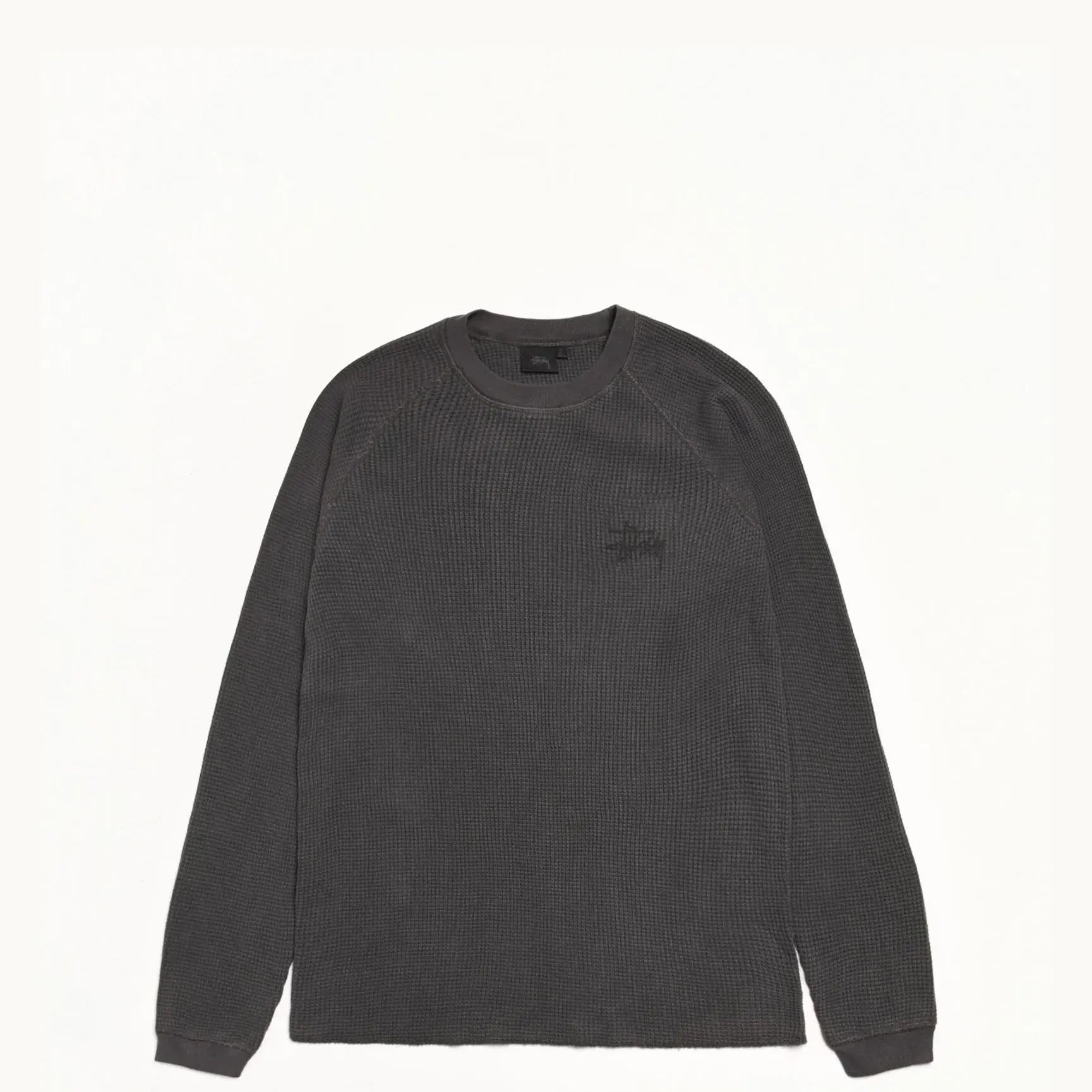Stussy Basic Stock Raglan Thermal Shirt, washed black — available at Norwood