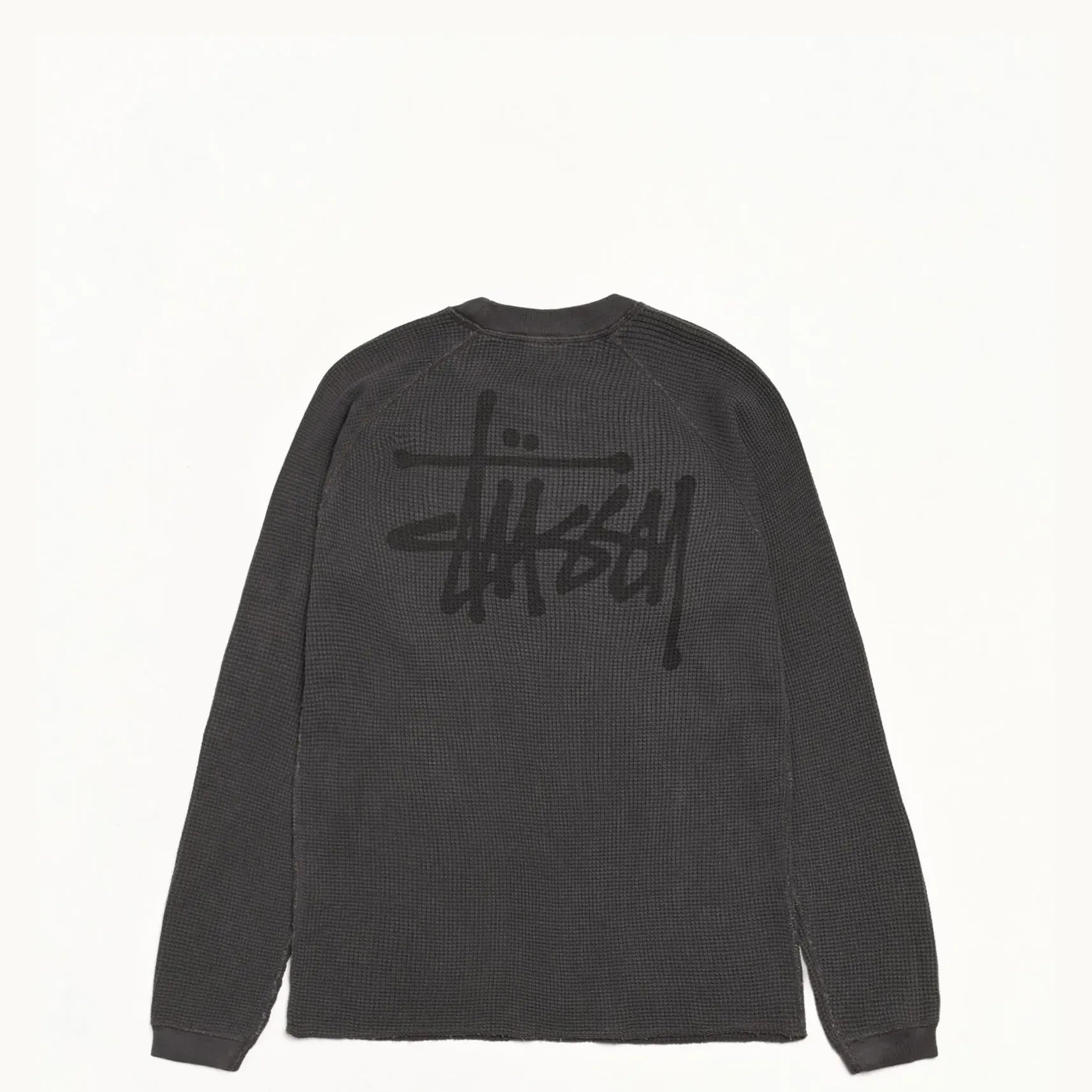 Stussy Basic Stock Raglan Thermal Shirt, washed black — available at Norwood