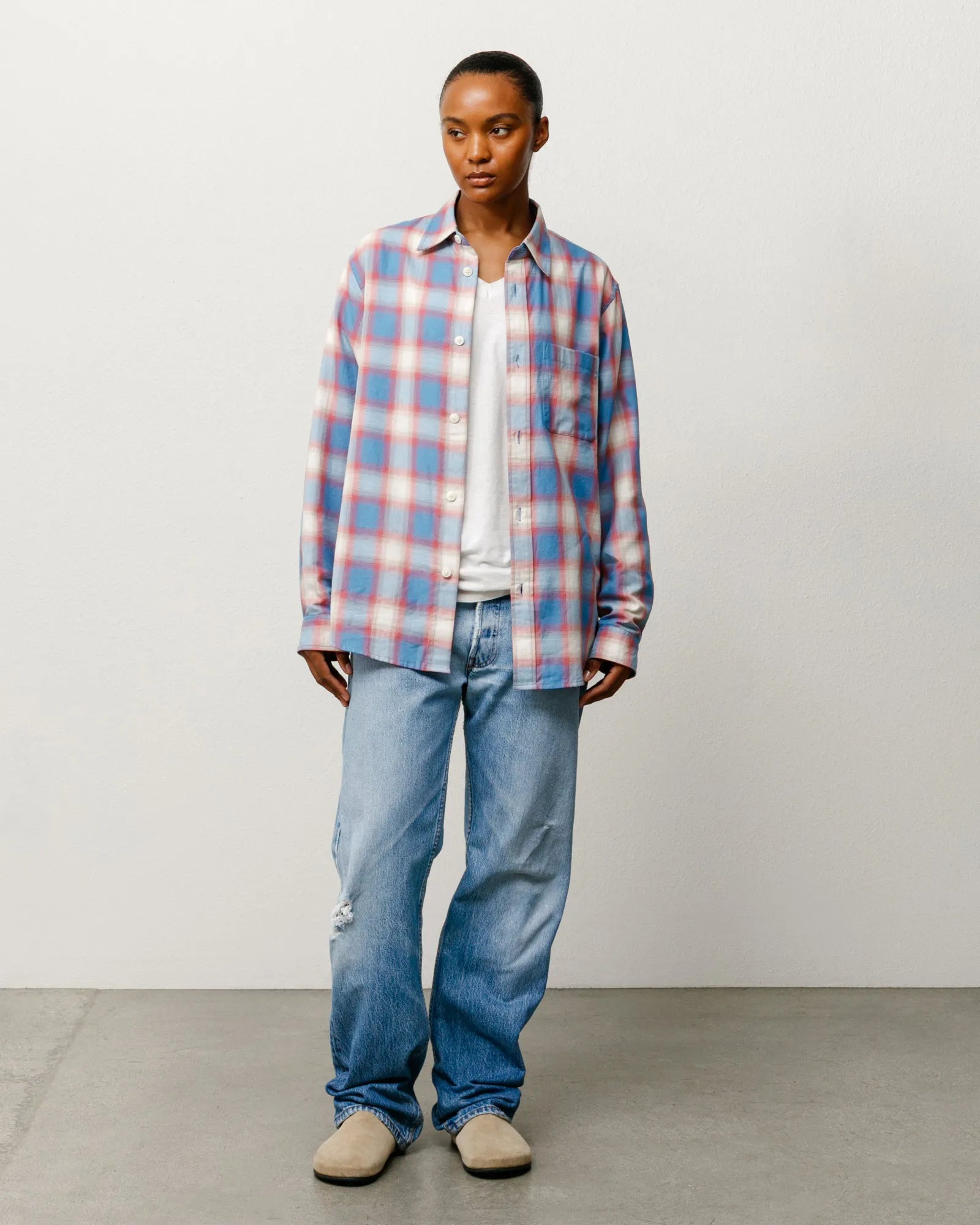 Stussy Beach Ombre Plaid Shirt, blue — available at Norwood