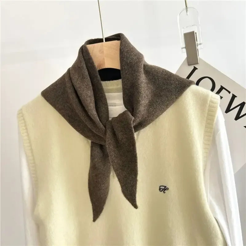Pure Color Wool Blend Knit Triangle Scarf, brown — available at Norwood