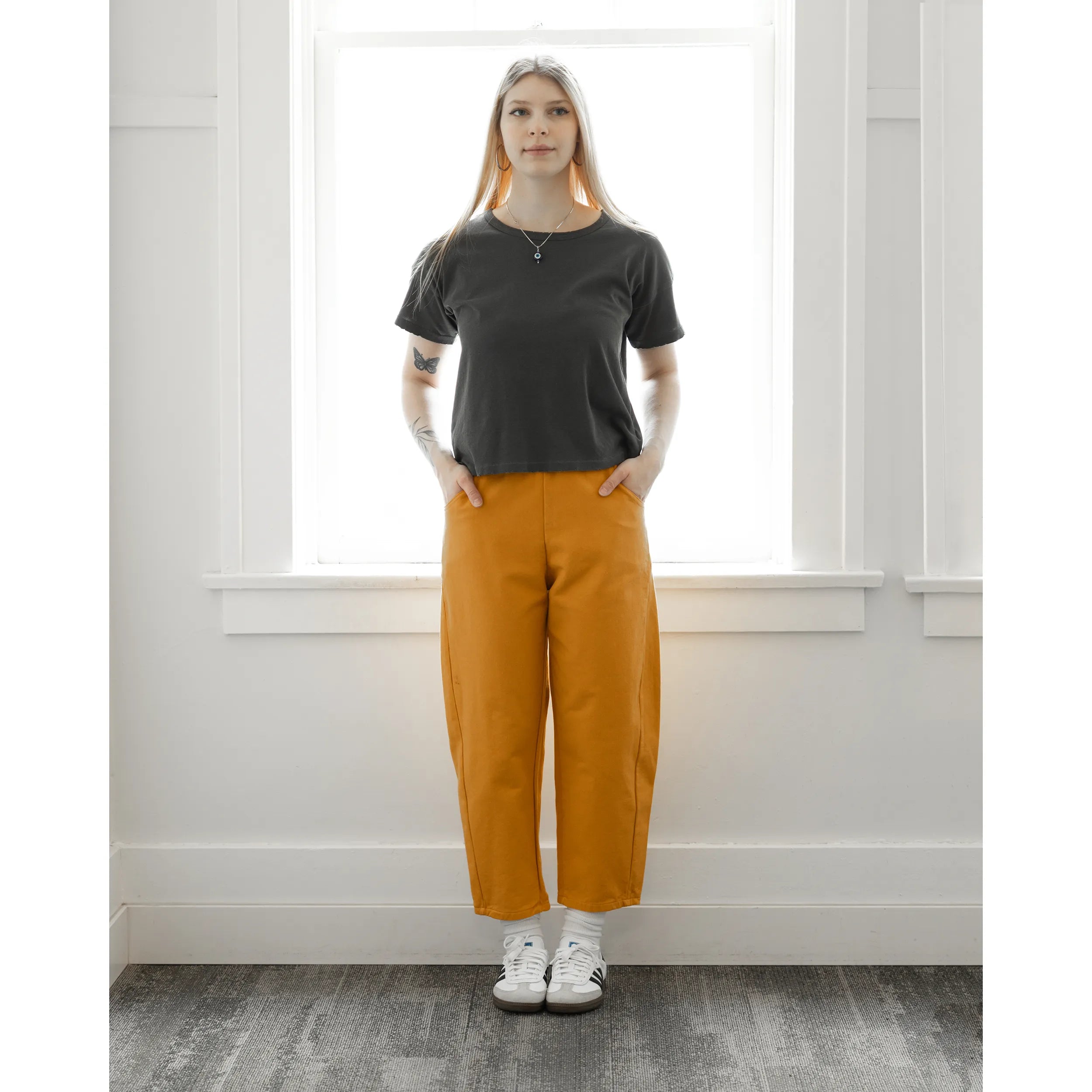 CUB Brett Barrel Pant, mustard bull denim