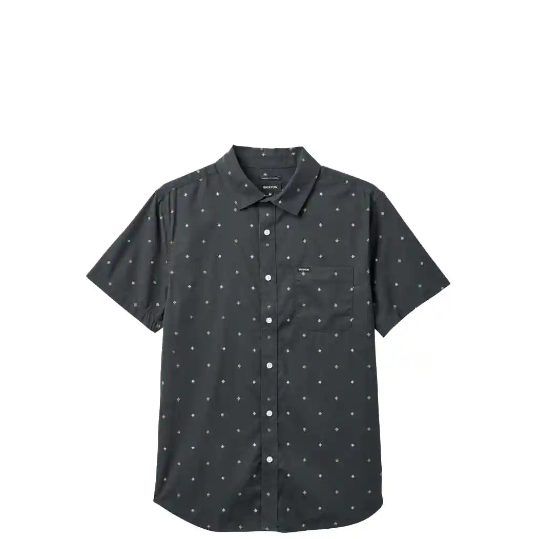 Brixton Charter Print Short Sleeve Woven Shirt, washed black pyramid