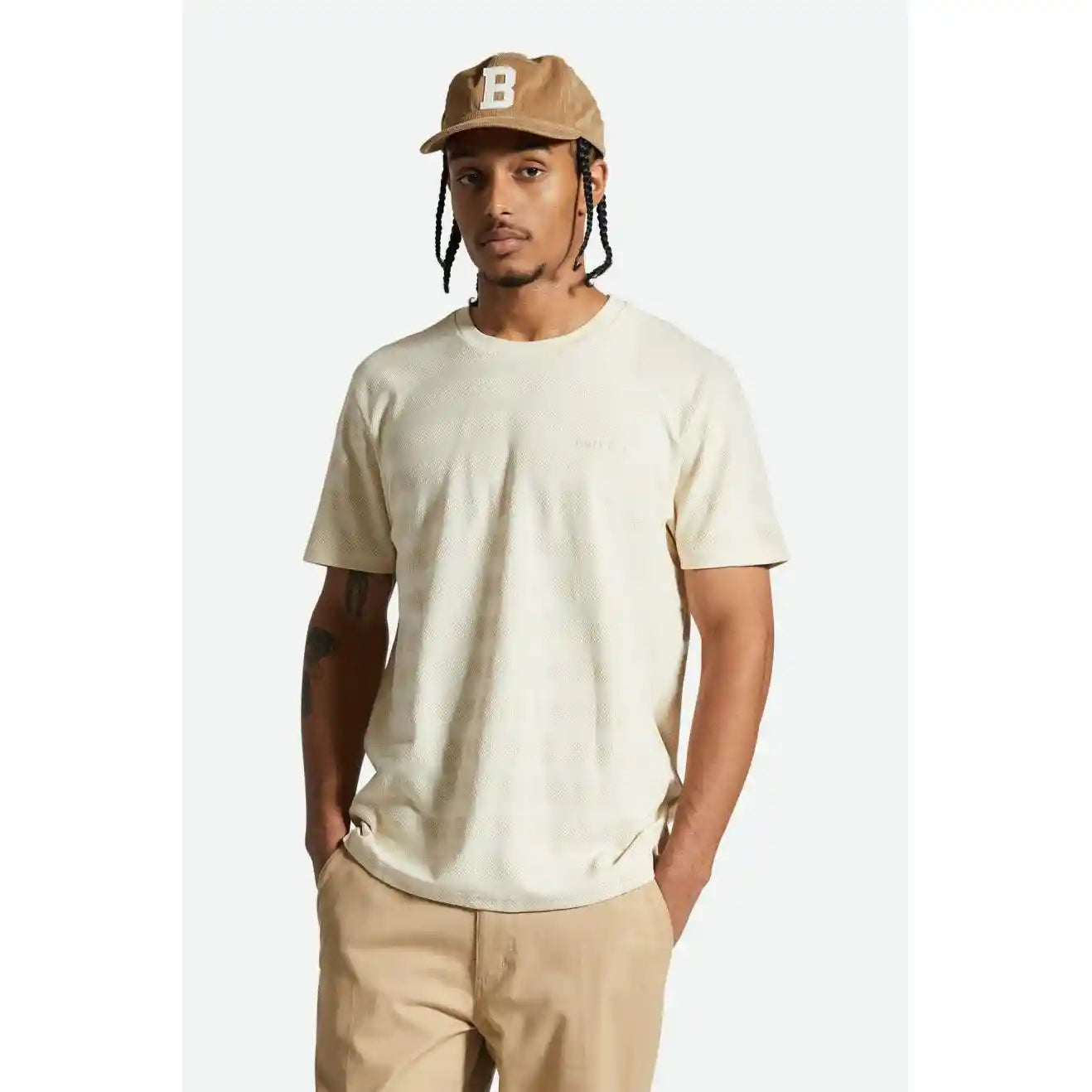Brixton The City Jaquard Striped Tee, whitecap — available at Norwood