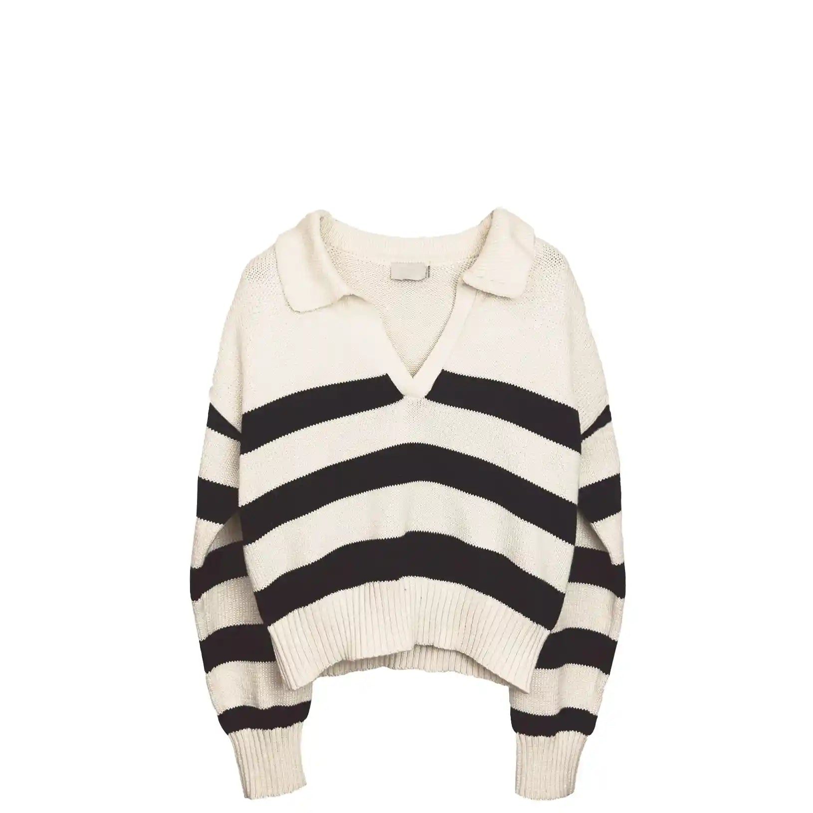 Womens Triple Stripe Collared Sweater