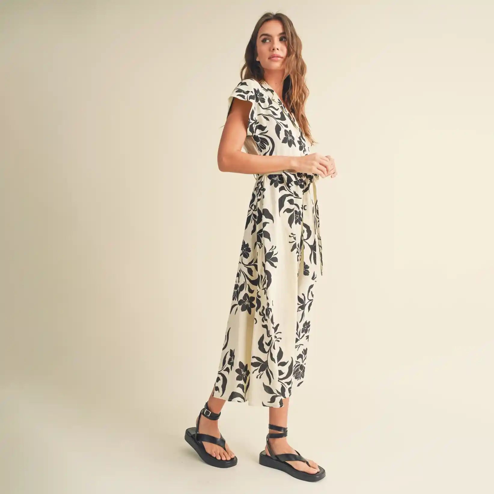 Womens Printed Button Down Flare Dress, white/black