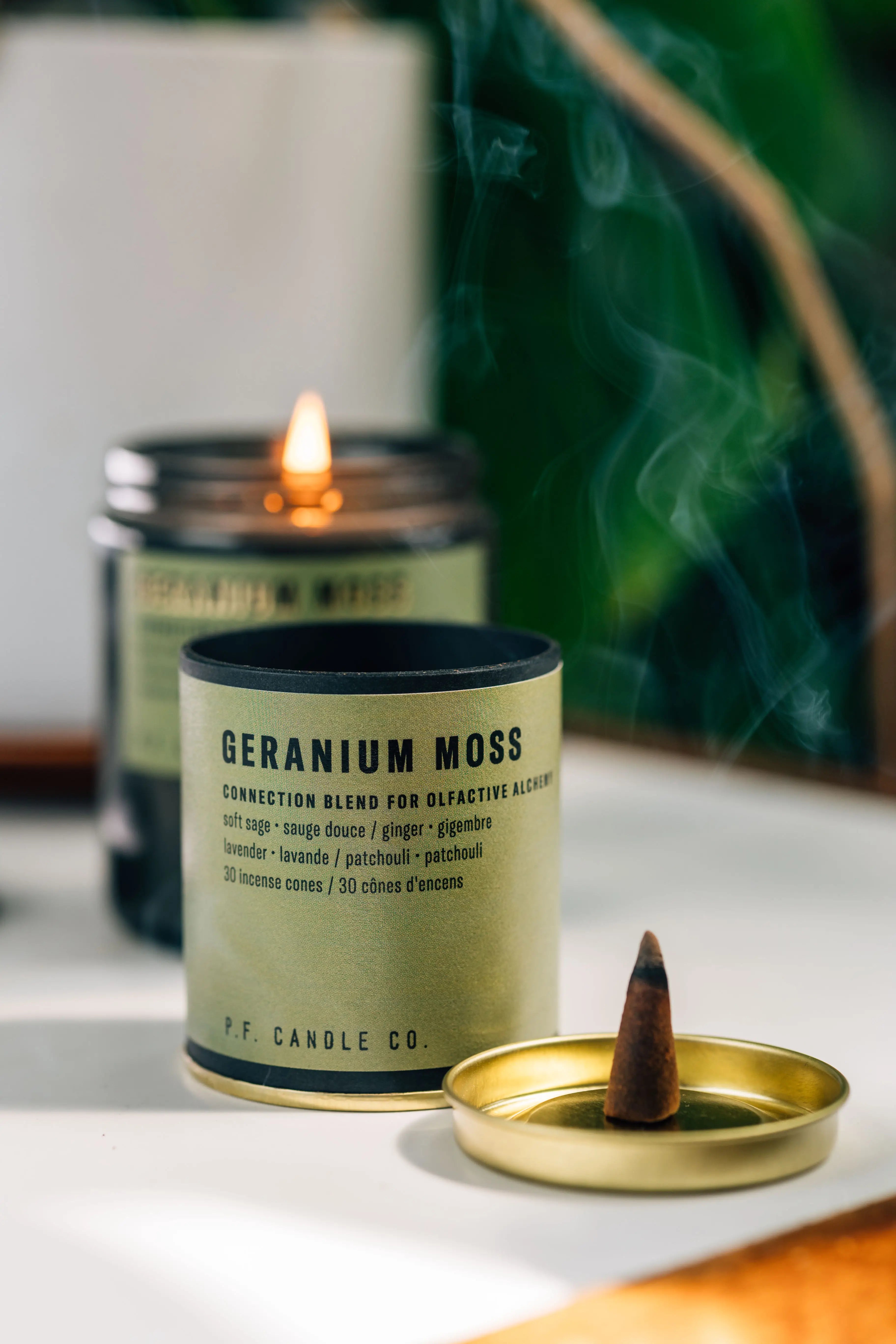 P.F. Candle Co. Geranium Moss Alchemy Incense Cones — available at Norwood