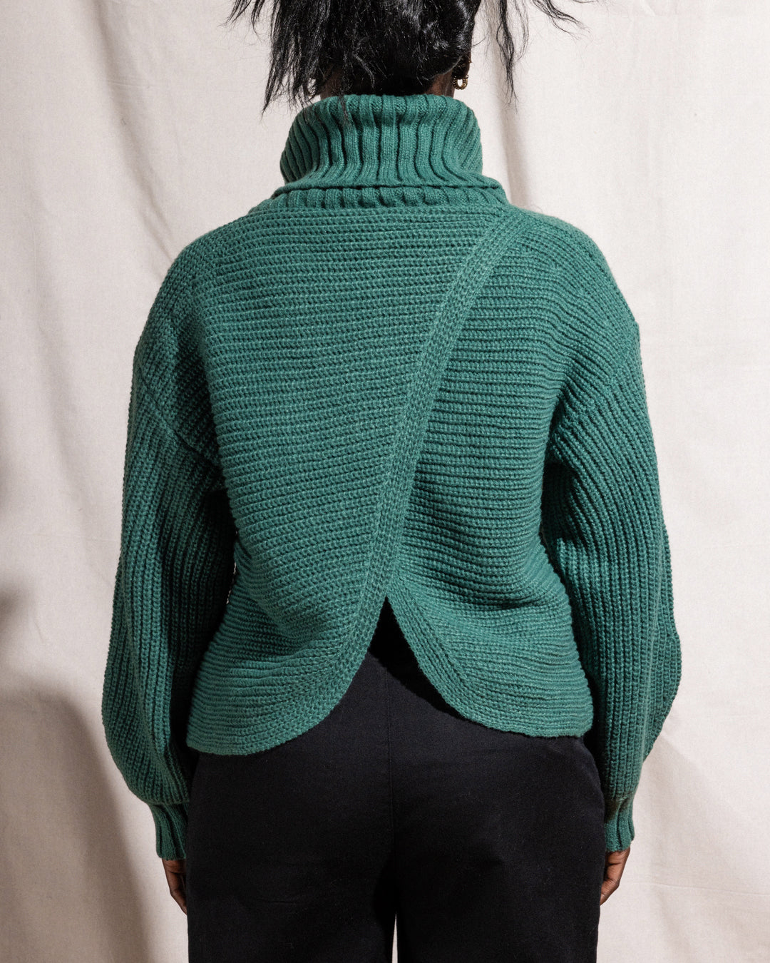 Womens Solid Oversized Turtle Neck Long Sleeve Sweater, pepper green — available at Norwood