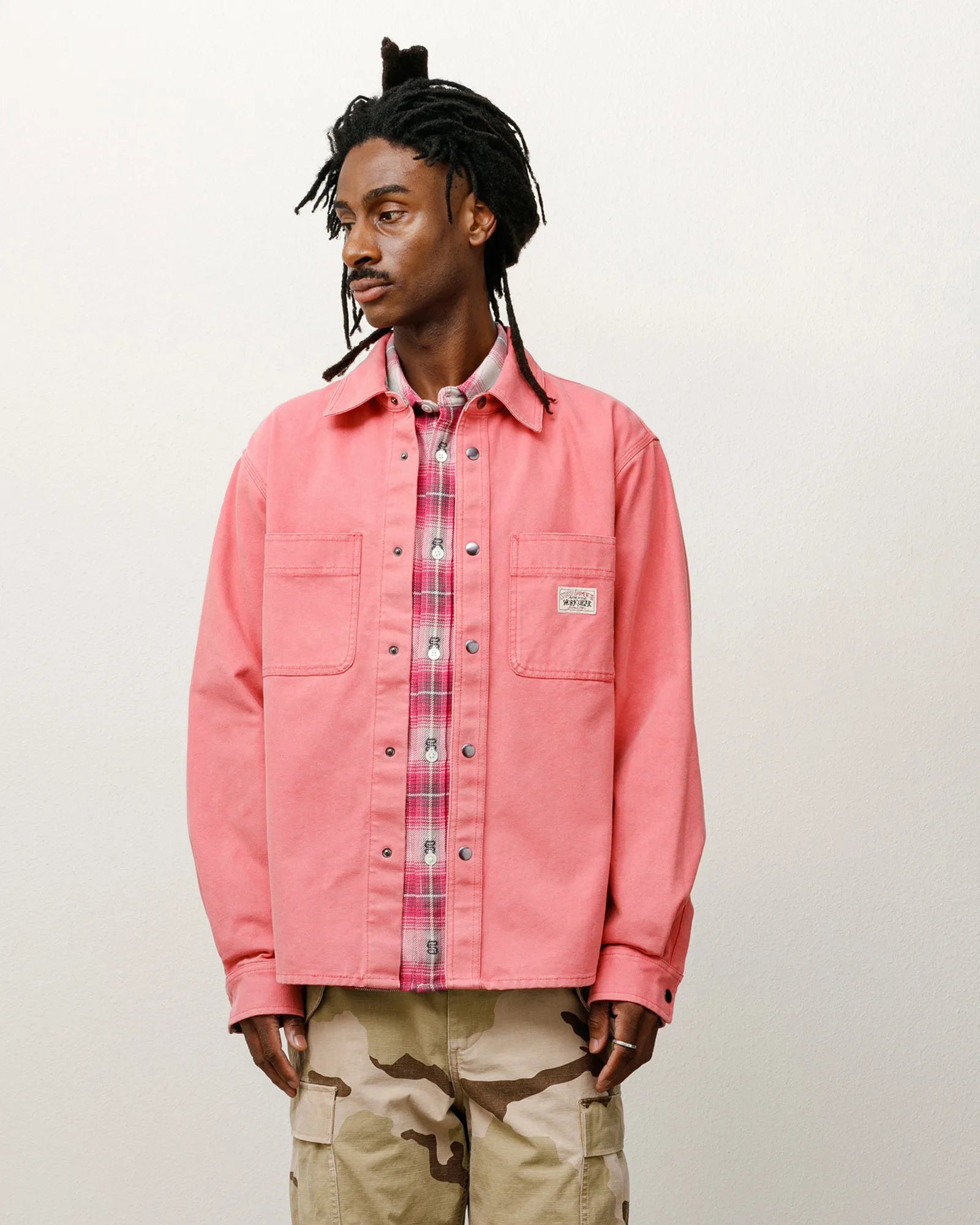 Stussy Heavy Washed Canvas Shirt, berry — available at Norwood