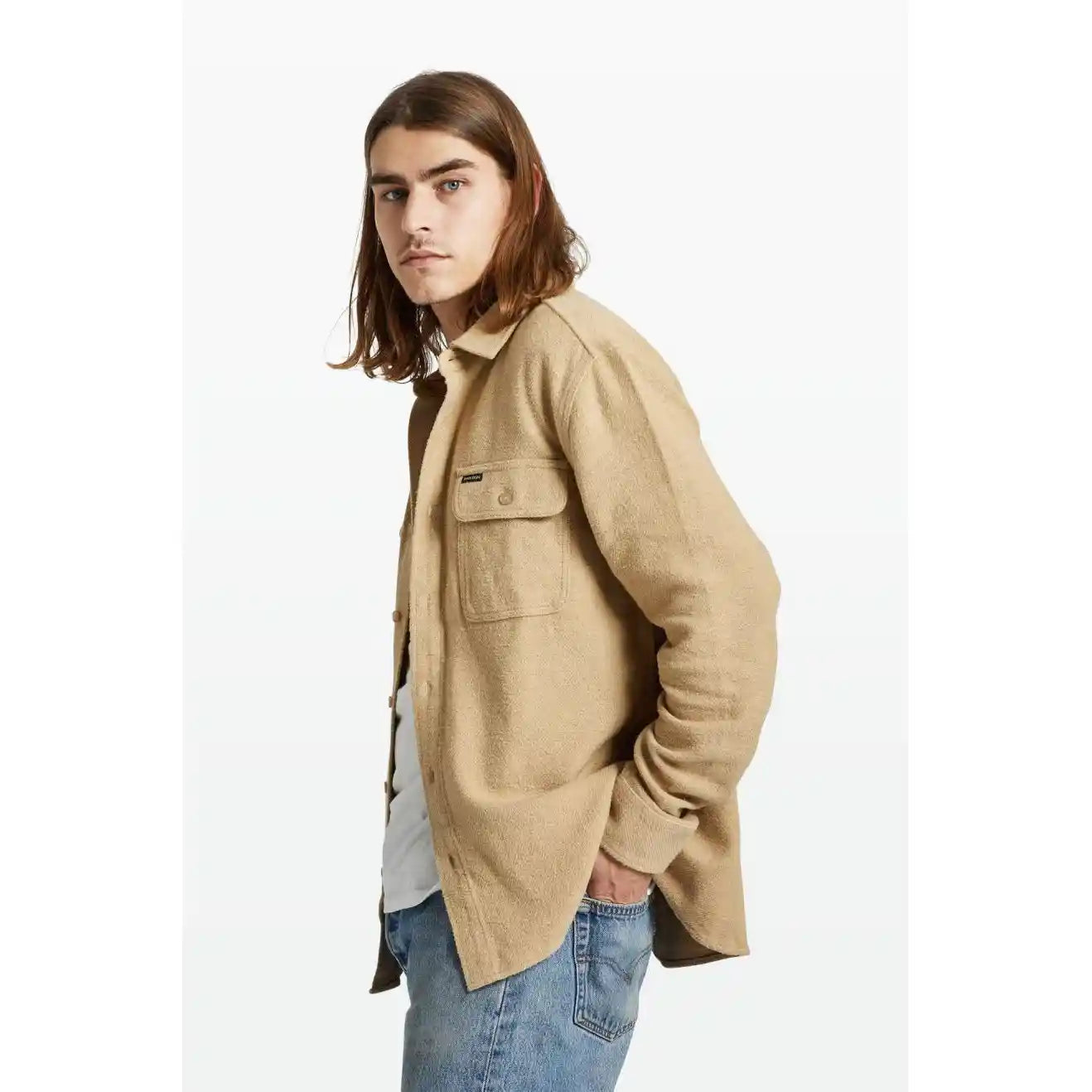 Brixton Bowery Textured Twill Overshirt, sand — available at Norwood