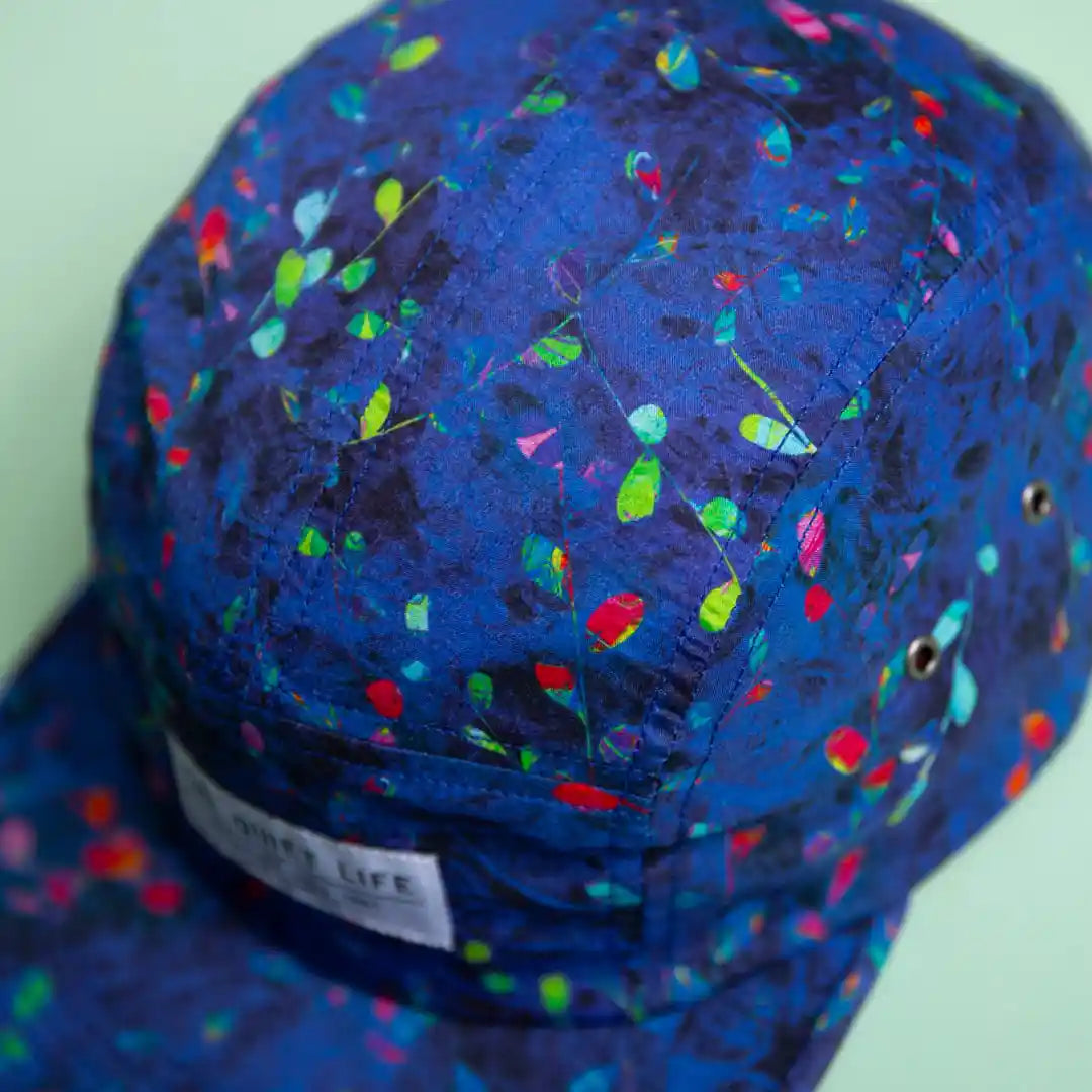 The Quiet Life Midnight Floral 5 Panel Camper Hat - Made In USA, blue — available at Norwood