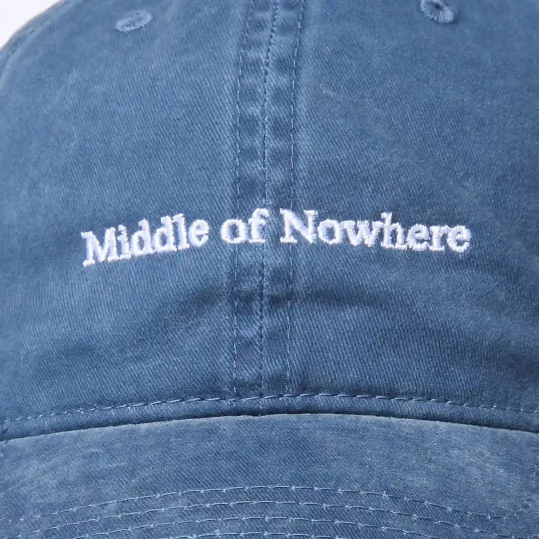 The Quiet Life Middle Of Nowhere Desert Serif Dad Hat, vintage blue — available at Norwood