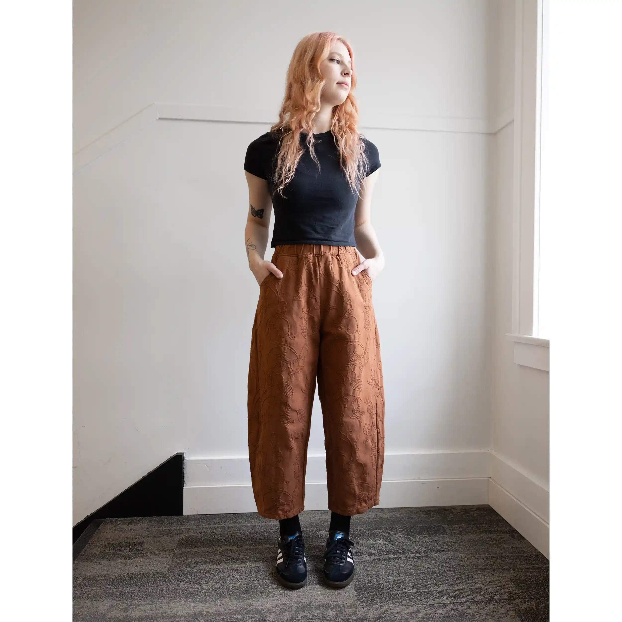 CUB Brett Pants, copper embroidered canvas