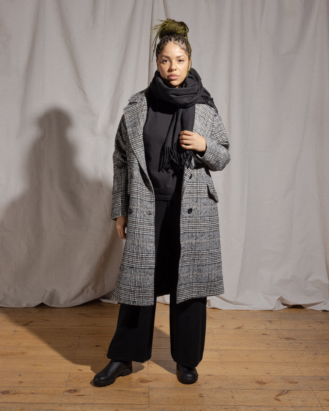 Womens Oversized Plaid Coat, black — available at Norwood