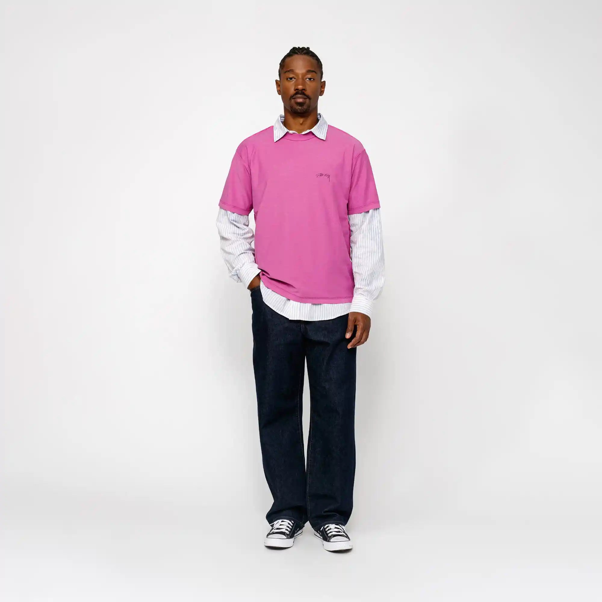 Stussy Lazy Short Sleeve Tee, magenta — available at Norwood