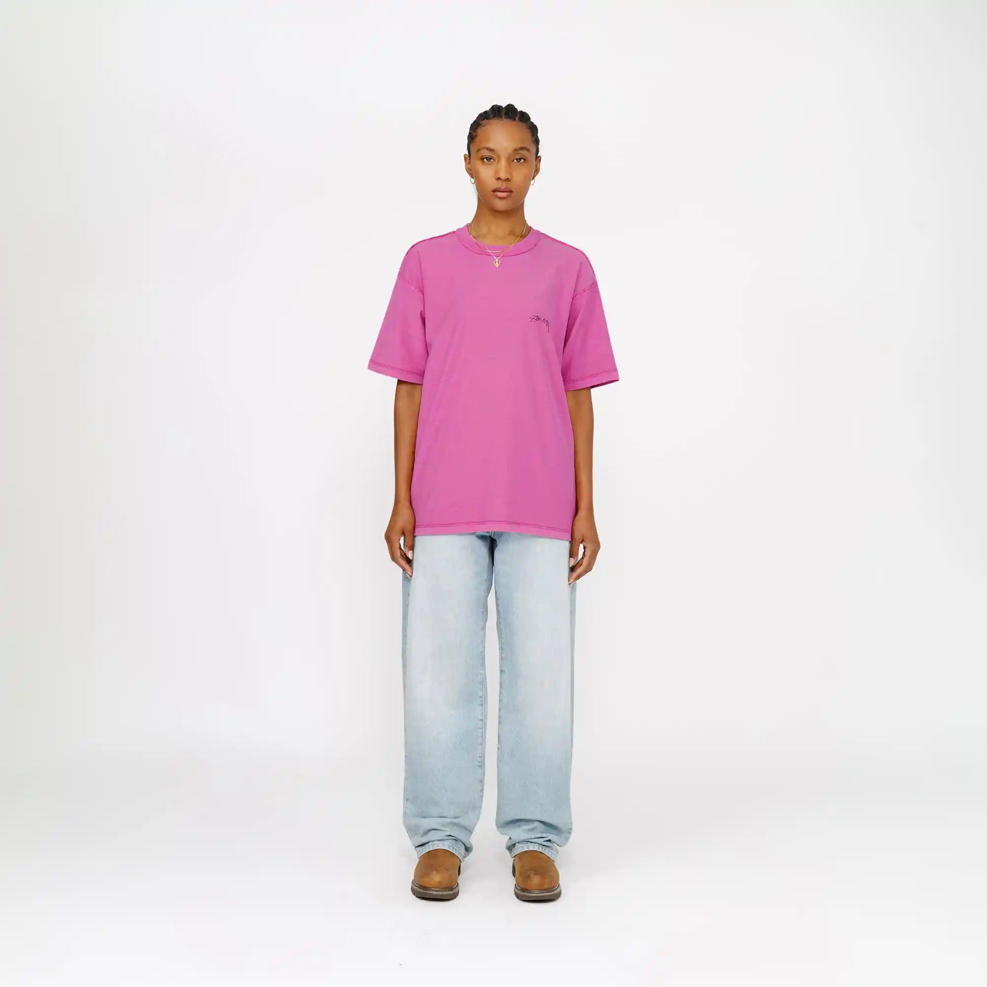 Stussy Lazy Short Sleeve Tee, magenta — available at Norwood